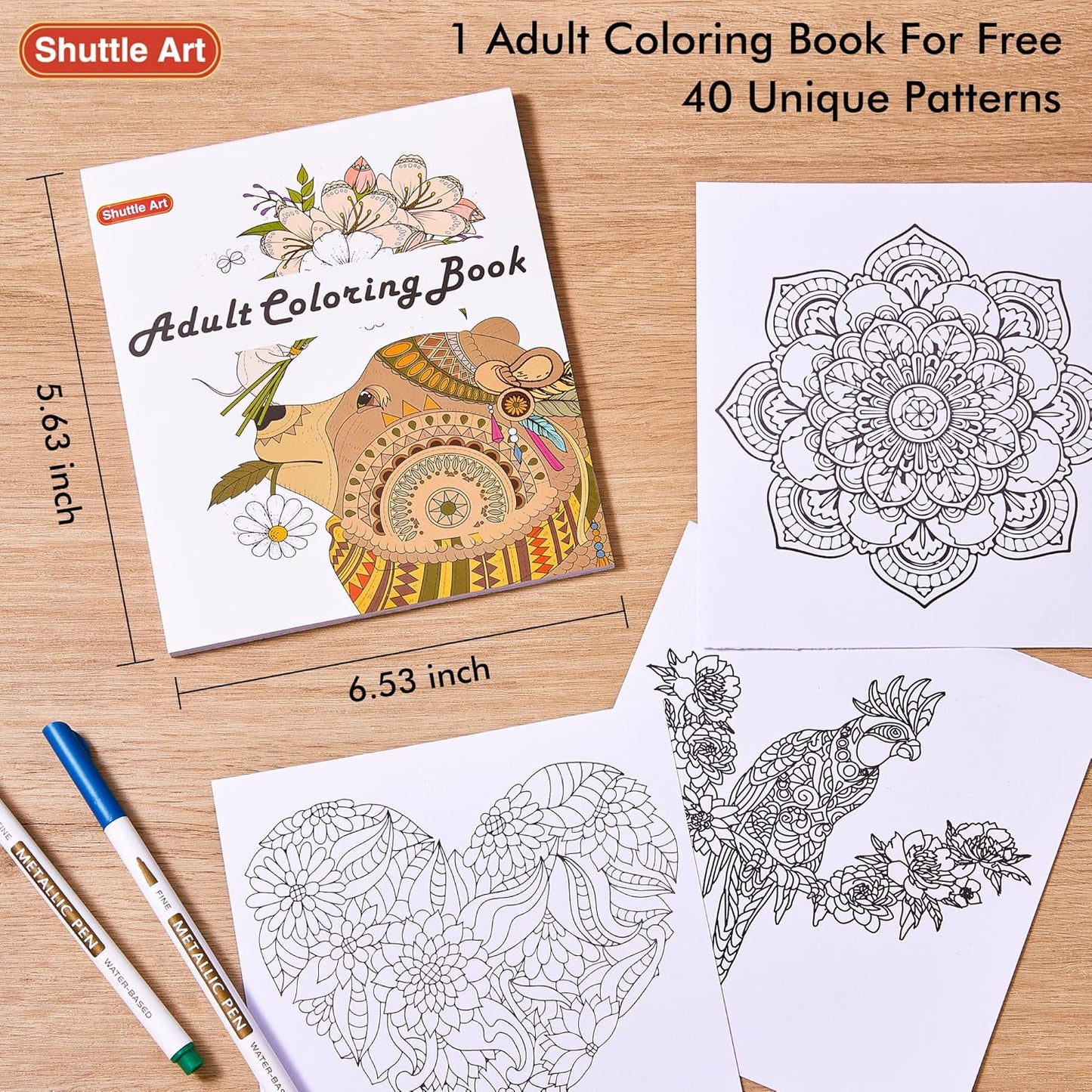 Shuttle Art Metallic Marker Pens, 30 Colors Metallic Paint Markers with 1 Coloring Book Fine Point for DIY Card, Calligraphy, Art and Crafting Projects, Works Great on Black Paper, Scrapbooks, Rock