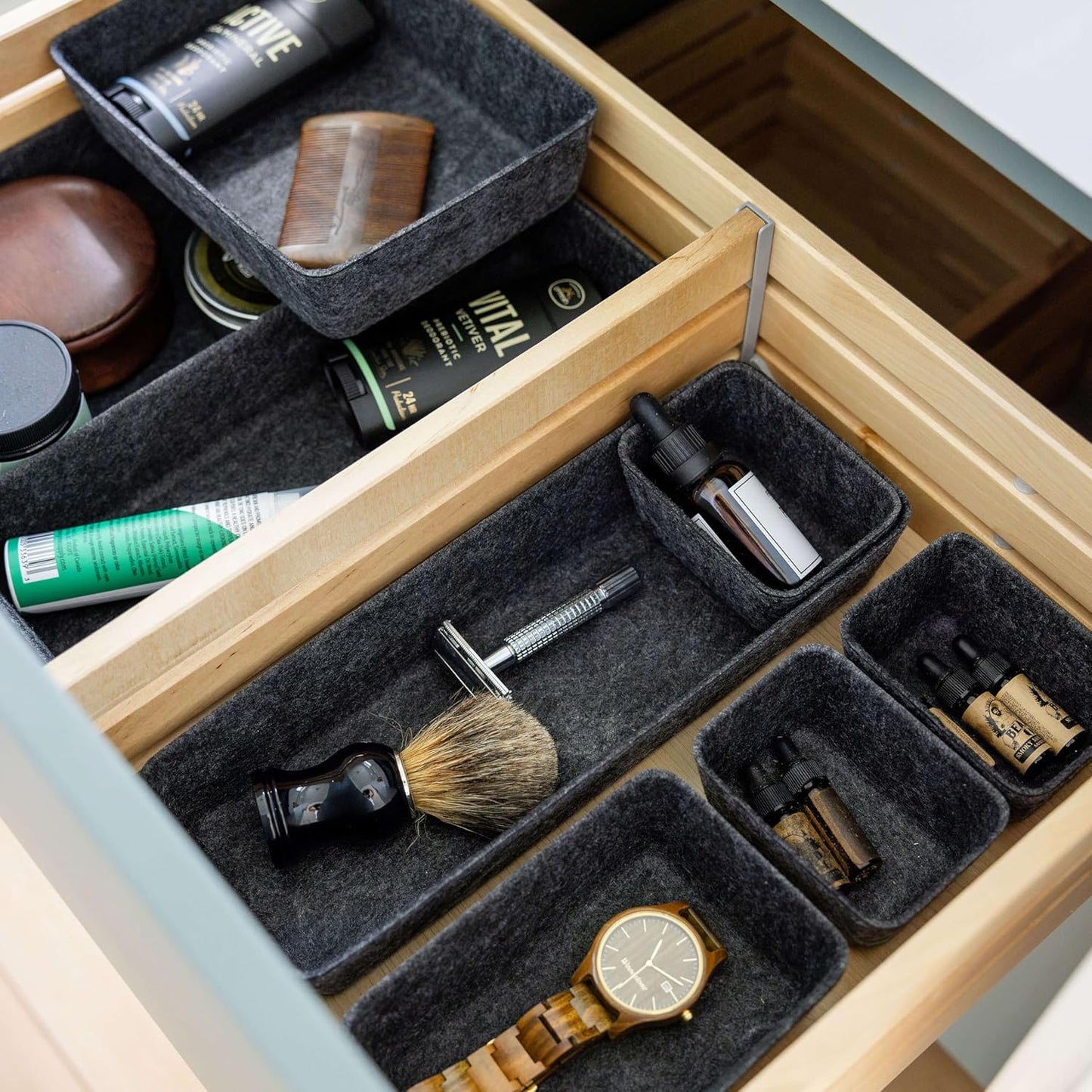 Three by Three Seattle Felt·Like·It! Felt Bins for Office, Crafts, Classroom, Living Room, Bedroom: Charcoal, Set of 8