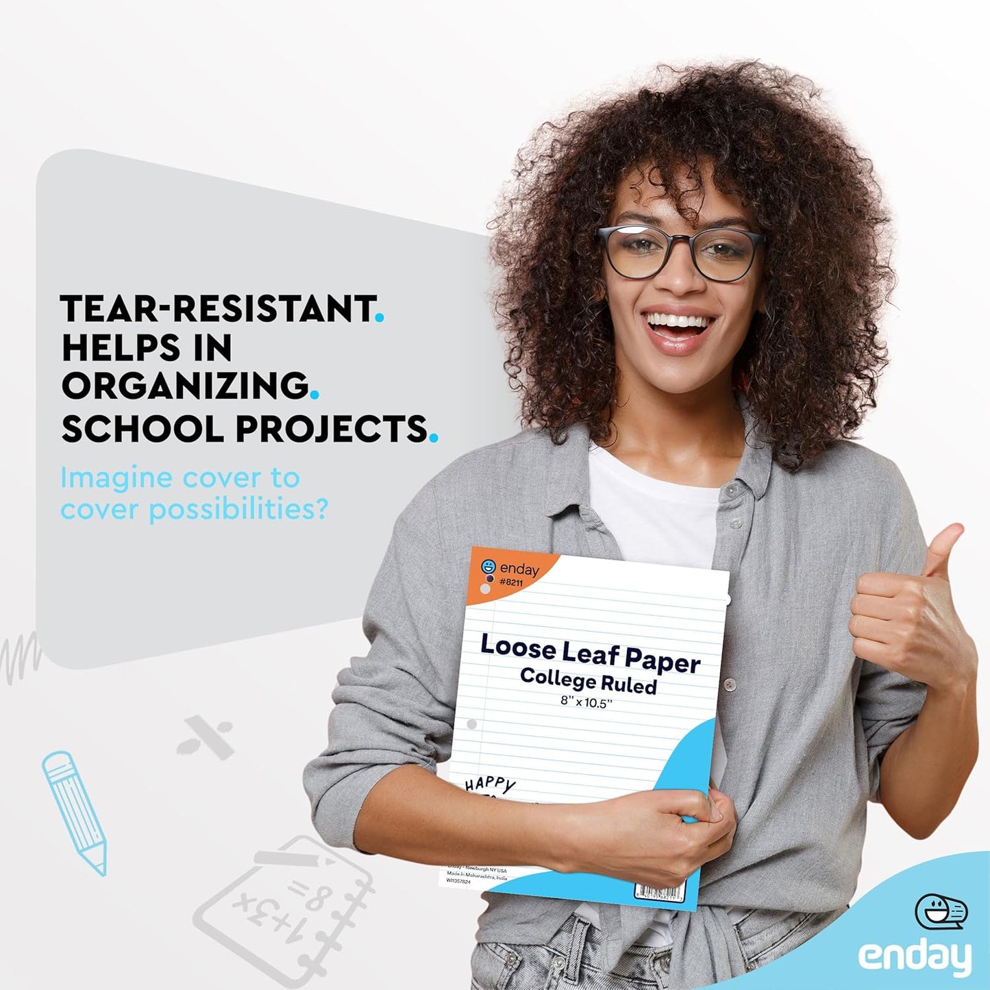 Loose Leaf Paper Bulk, 7200 Sheets, College Ruled, (48 Pack) 150 Sheets Per Pack, 8" x 10.5" White Filler Paper, 3 Hole Punched Binder Paper for 3 Ring Binders, Notebook Paper - By Enday