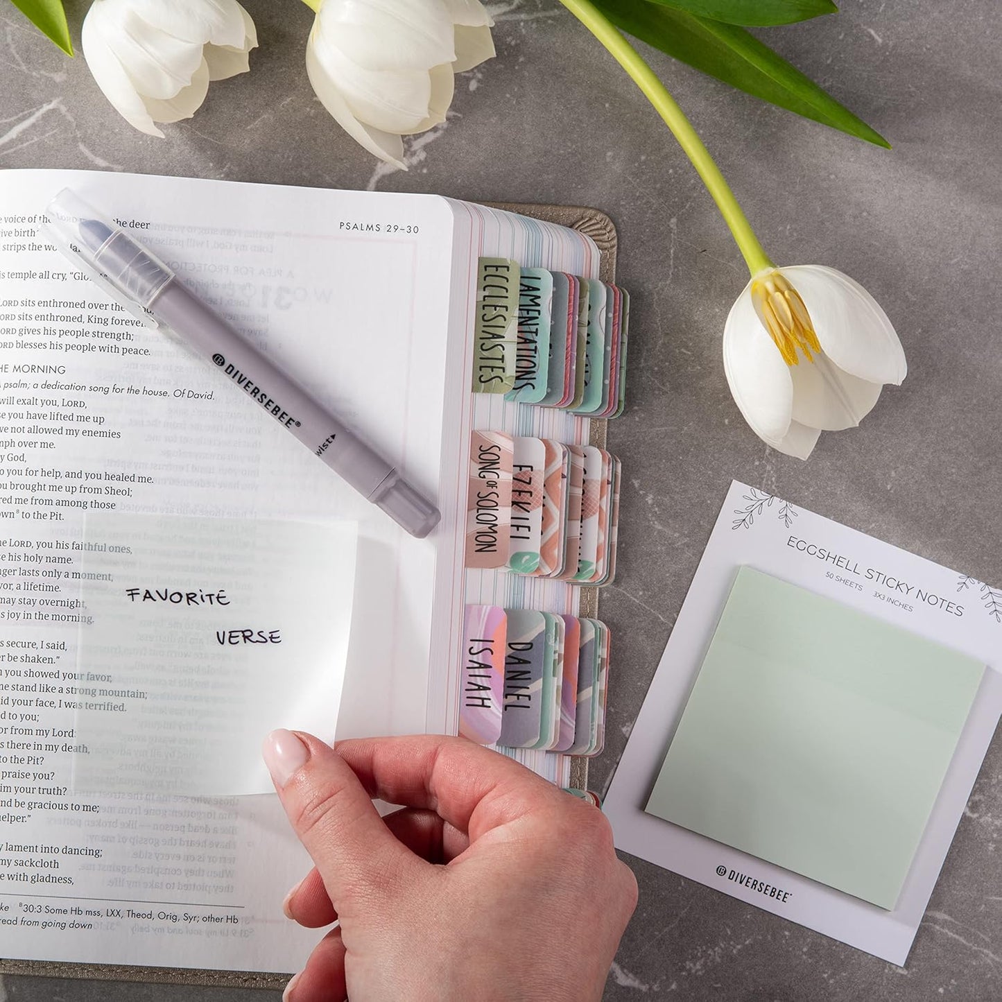 DiverseBee 50 Sheets Pastel Transparent Sticky Notes, 3x3” Clear Sticky Tabs, Translucent Page Flags Book Markers Stickers, Planner Accessories, Bible Journaling Study Office Supplies (Eggshell)