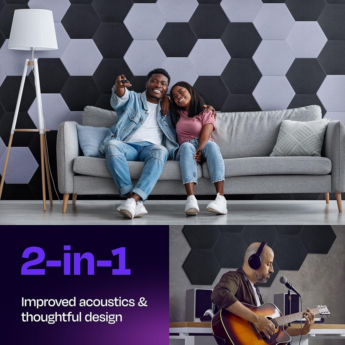 Acoustic Panels 12-Pack Soundproof Wall Panels 14"X12.1"X0.4" Sound Panels High Density Sound Dampening Panels - [Dark Gray Hexagon]