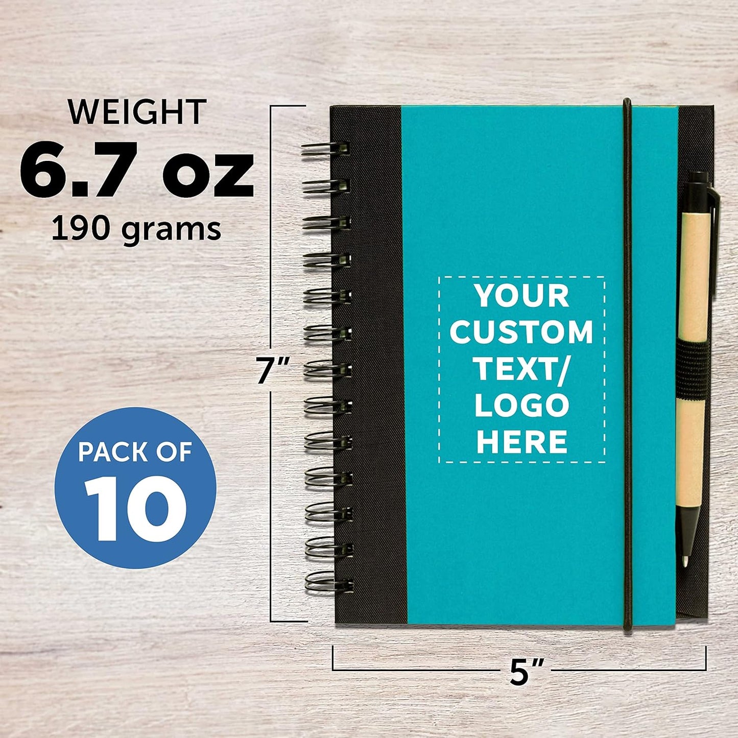 DISCOUNT PROMOS Custom Eco Block Notebooks with Pens Set of 10, Personalized Bulk Pack - Perfect for School, Office, Business, Home - Aqua