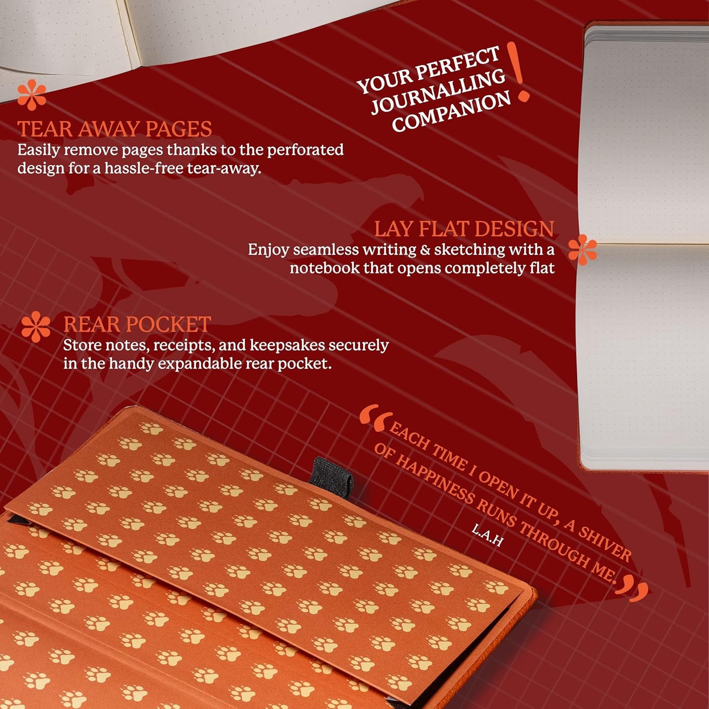 Dingbats* Wildlife Plain Writing Journal Notebook A5 - Vegan Leather Hardcover - Ideal for Work, Travel - Pocket, Elastic Closure, & Bookmark