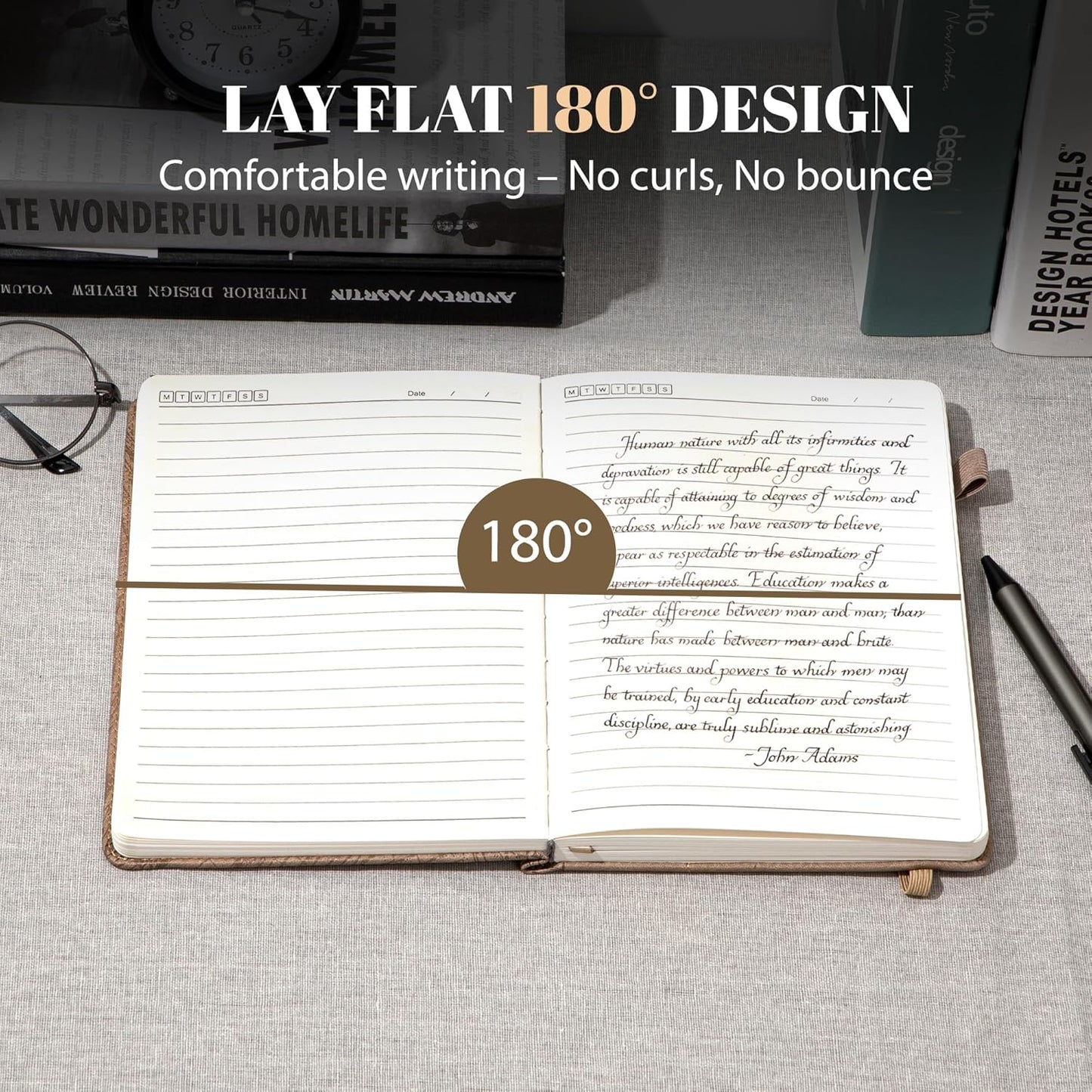 CAGIE Lined Journal for Men Women, Tree Growth Ring Leather Bound Journal Notebook, 256 Pages 100 GSM Journals for Writing, A5 Hardcover Journaling Notebooks for Work, Note Taking