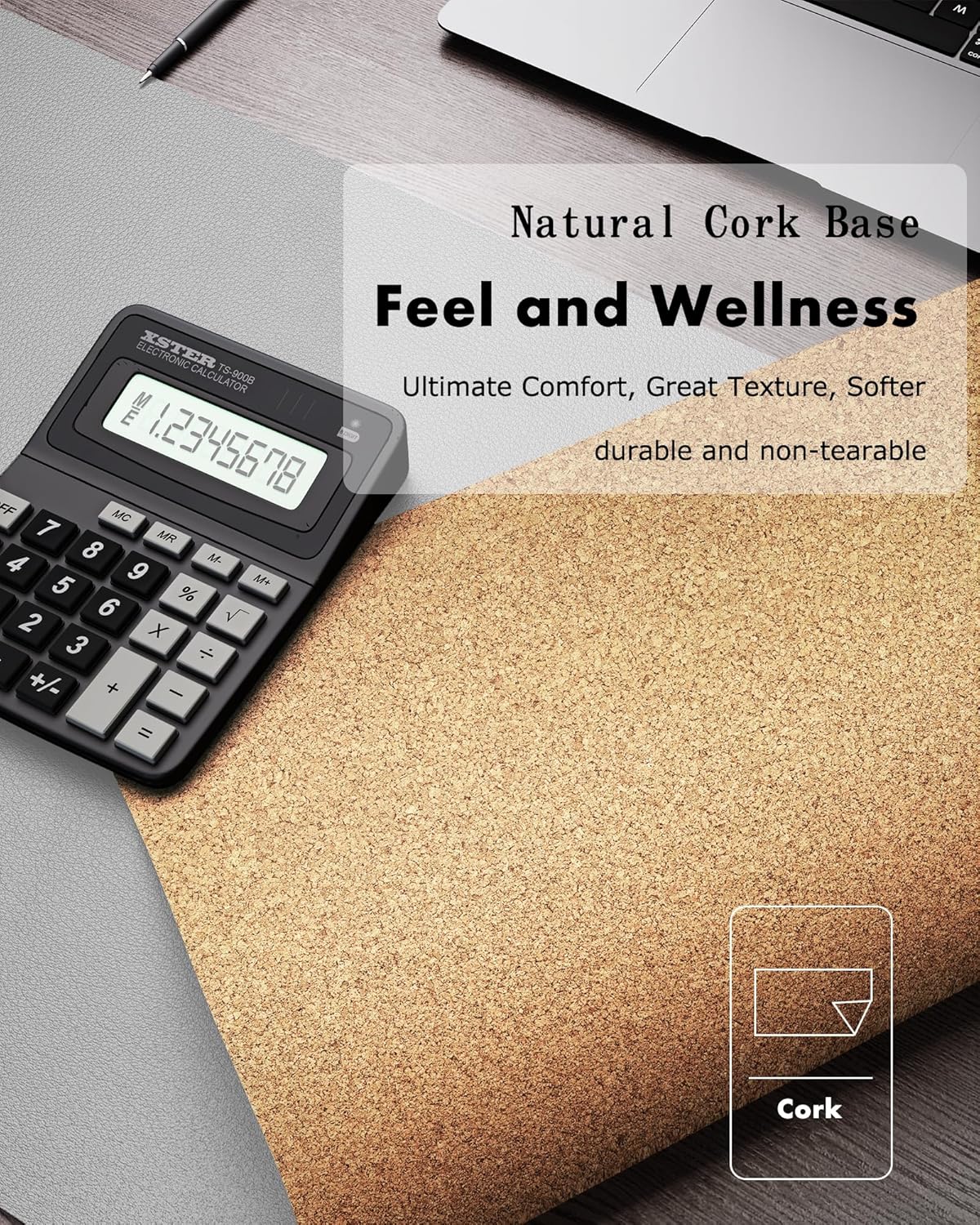 YSAGi Double-Sided Desk Pad, 35.4"x17"Leather Desk Mat, Eco Cork Desk Pad Protector,Large Mouse Pad,Waterproof Desk Blotter for Office/Home(Grey)