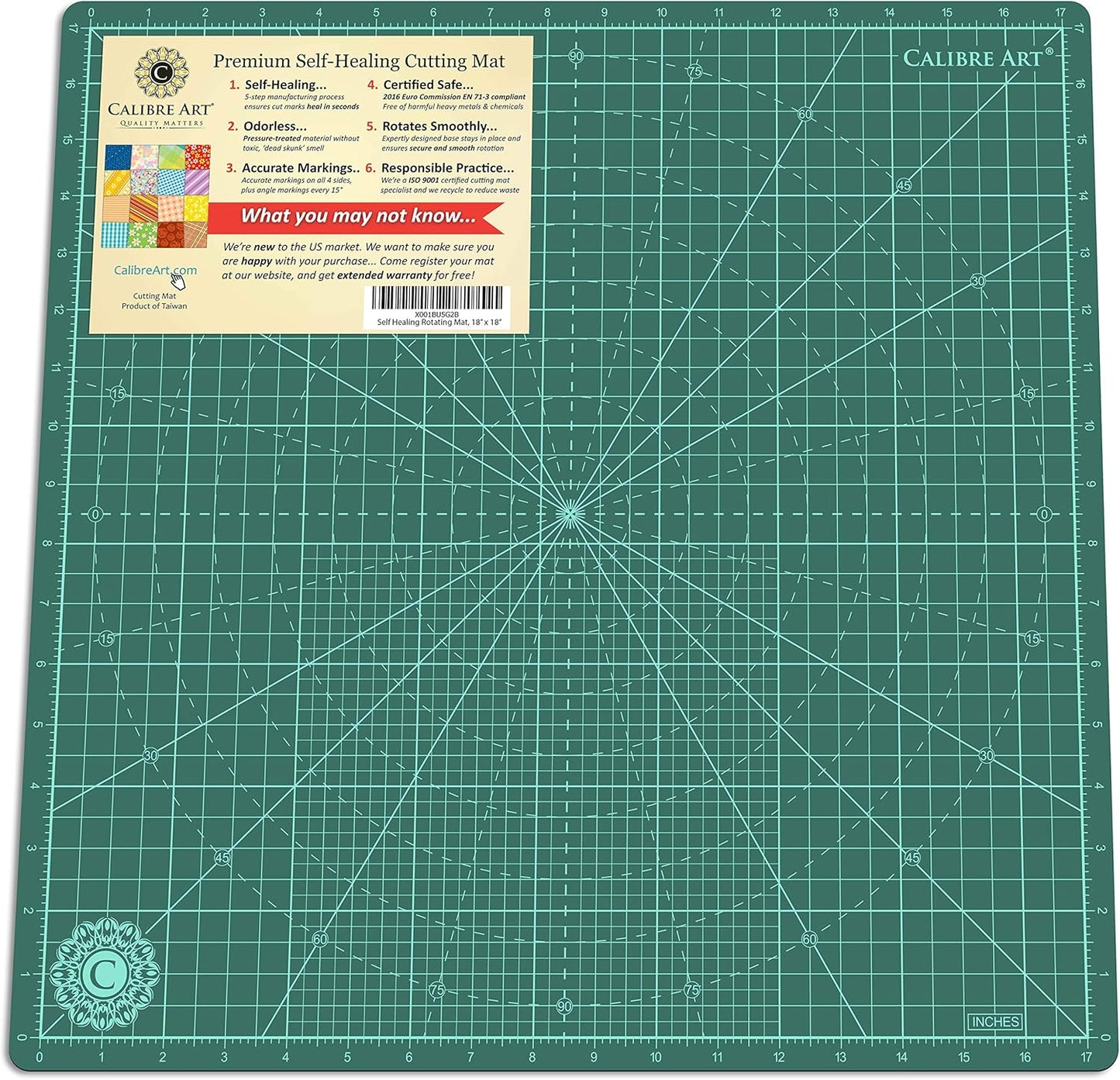 Self Healing Rotating Cutting Mat 18x18 (17" Grid), Perfect for Quilting & Art Projects