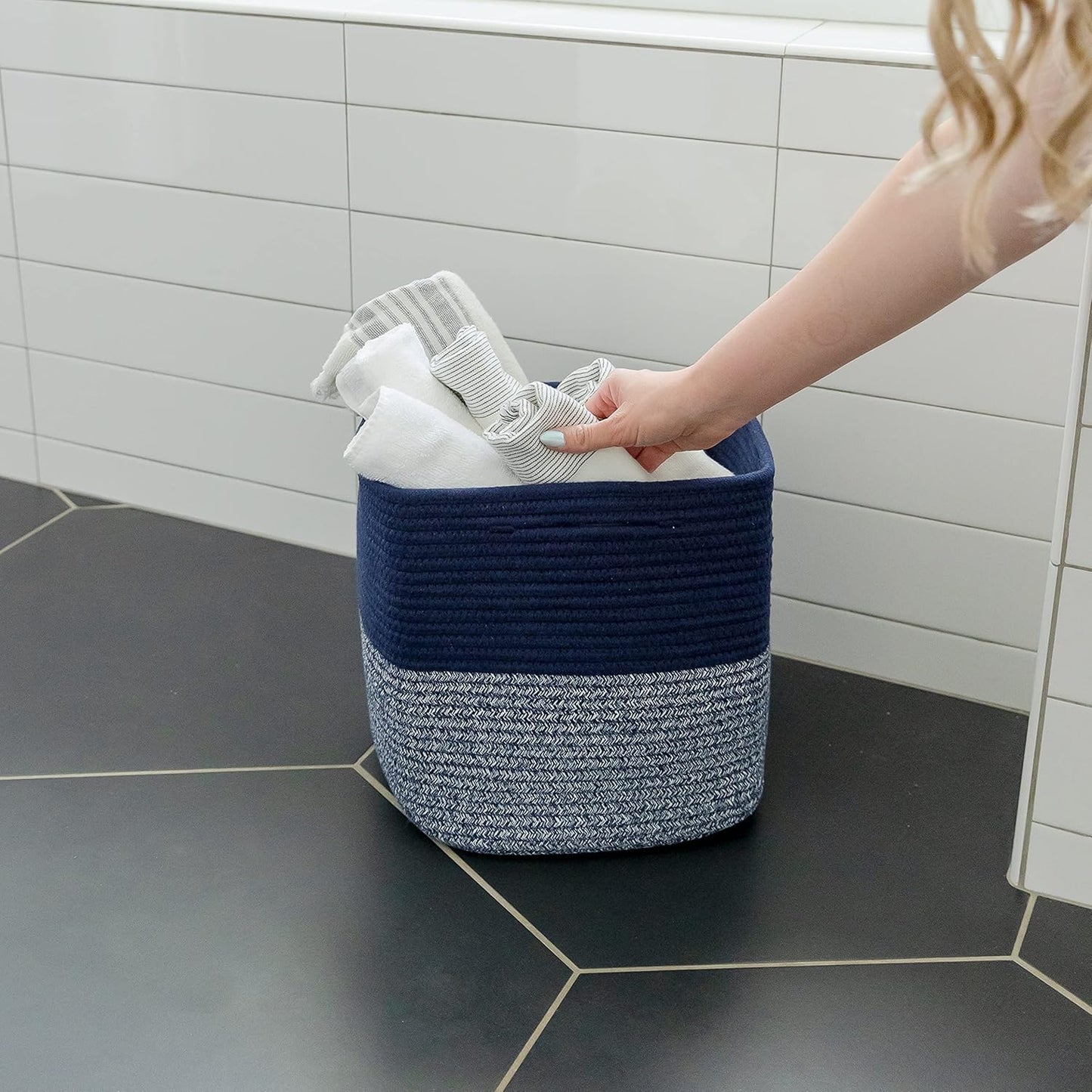 NaturalCozy Storage Cubes 11 Inch Cotton Rope Woven Baskets for Organizing, 3-Pack | Cube Storage Bin | Square Storage Baskets for Shelves Organizer, Classroom, Kids Toy Bins, Closet, Baby Nursery