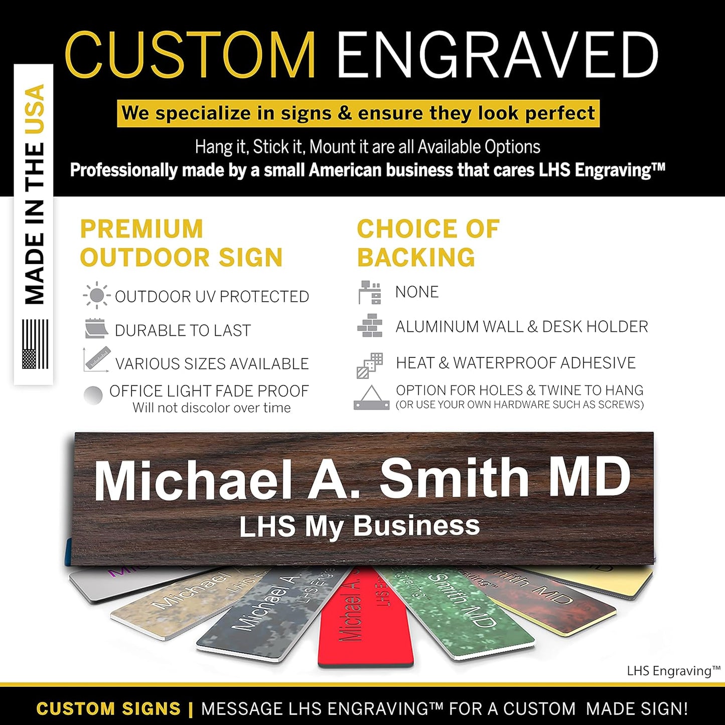 Engraved Custom Door Plate Teak Plastic Office Door Sign with White Letters - Made in USA 2x6 N7