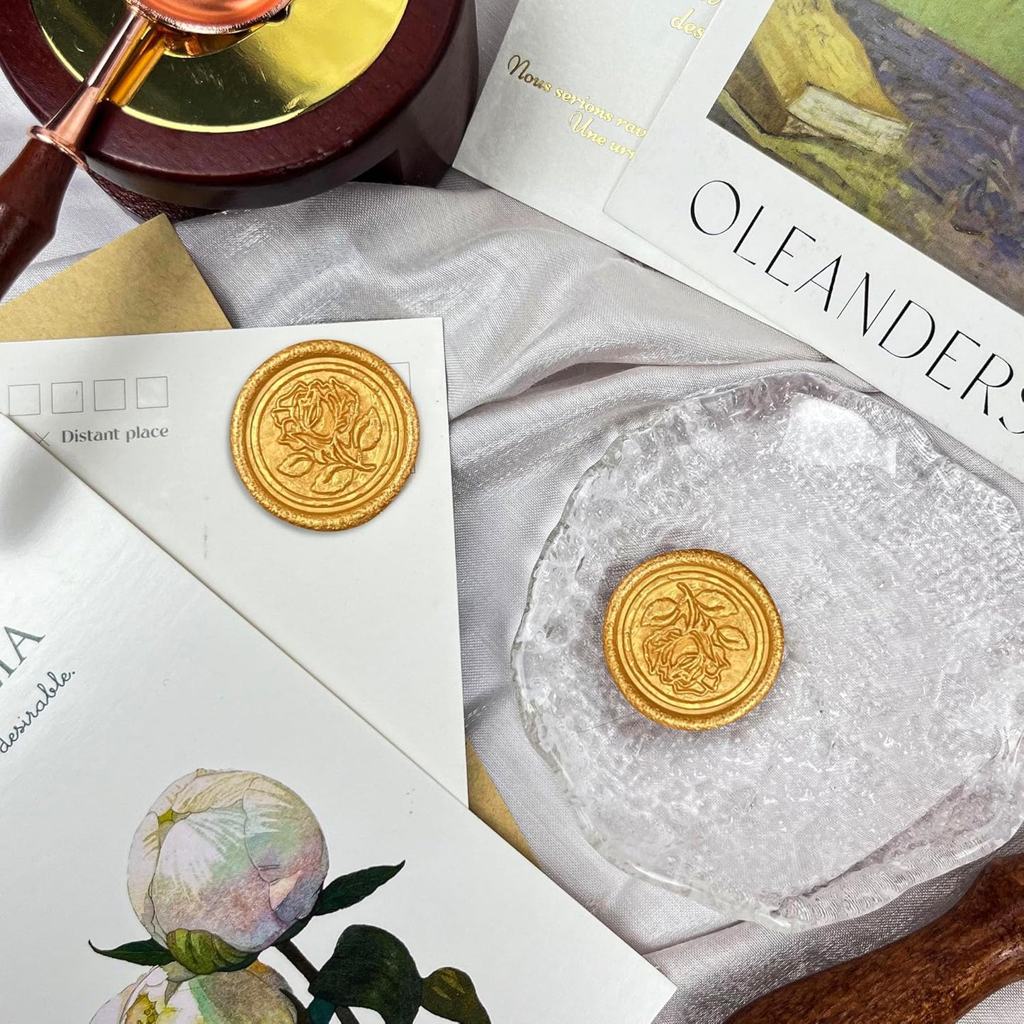 50Pcs Wax Seal Stickers Handmade Envelope Seals Self Adhesive Wax Stickers for Wedding Party Invitations, Envelope, Gift Wrap, Christmas(Rose Style, Gold)