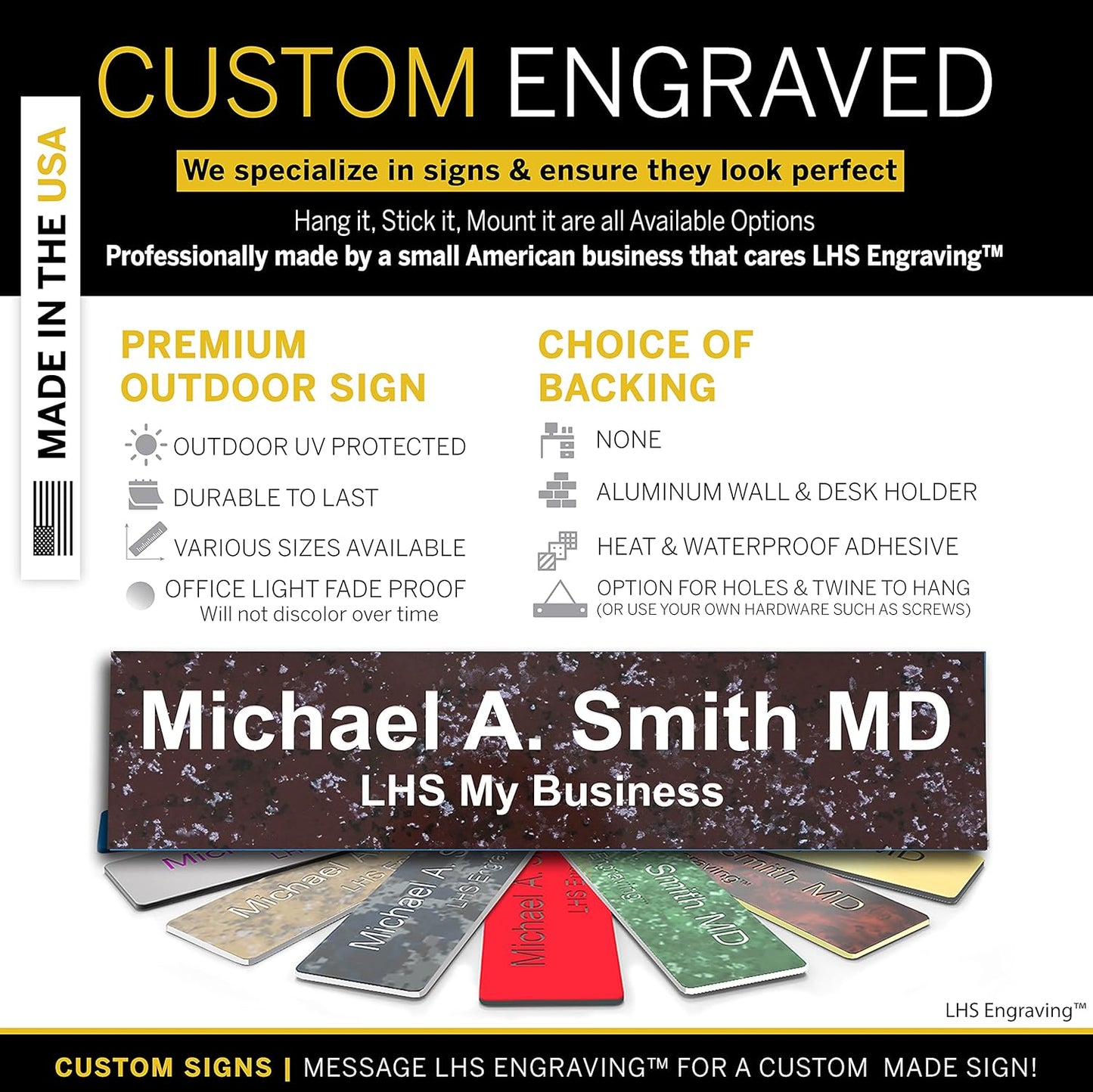 Engraved Name Plates for Door Sign Personalized Cranberry Marble Pattern Plastic Plaque with White Letters - Made in USA 2x8 S5