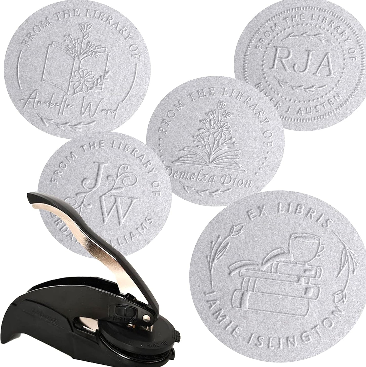 Custom Book Embosser, Personalized Gift from the library of, ex libris, this book belongs to Flowers coming out of book