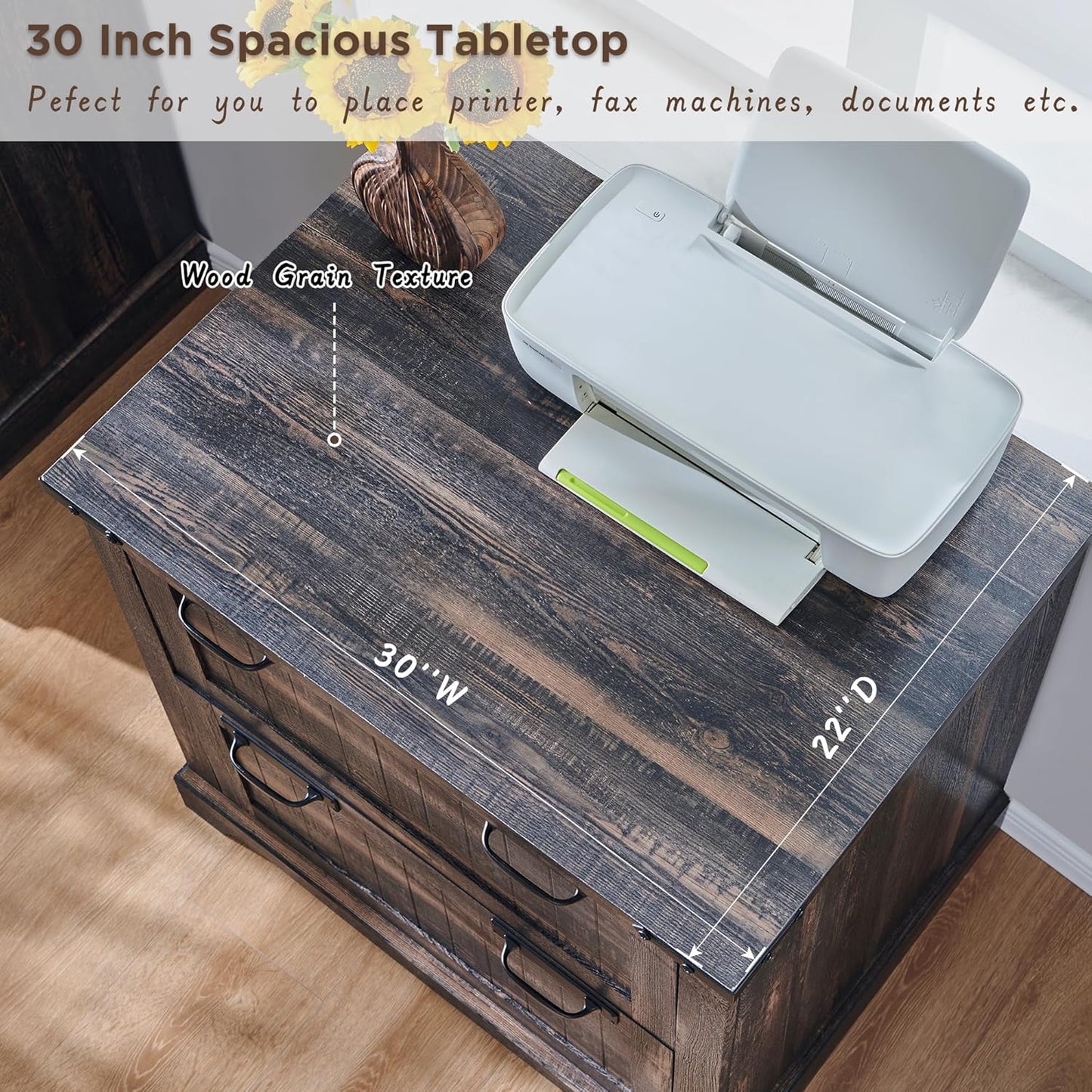 RedLemon File Cabinet with 2 Drawers, Farmhouse 30" Filing Cabinets with Hanging File Folders for A4/Letter/Legal Size Documents,Office Storage Cabinet for Study Room, Living Room (Dark Rustic Oak)