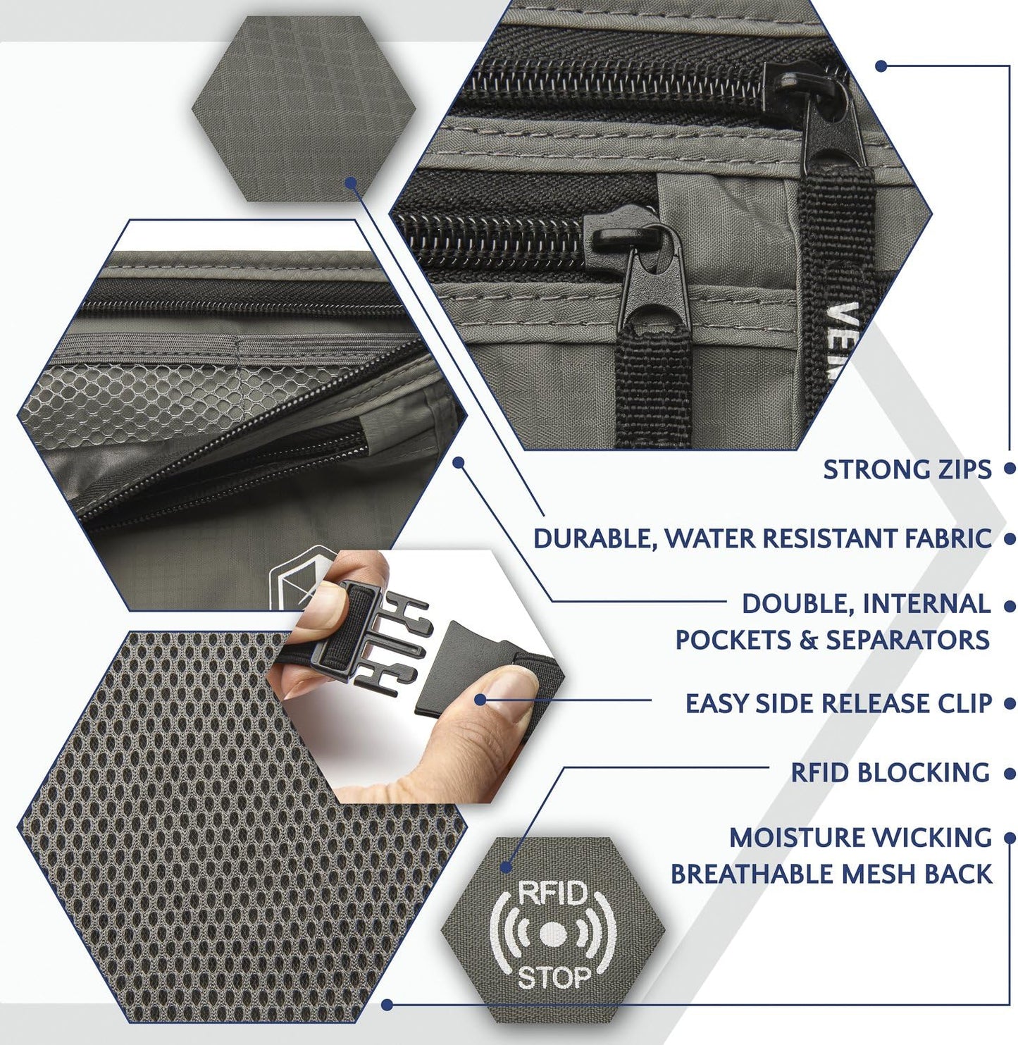 VENTURE 4TH Travel Money Belt - Slim Passport Holder RFID Blocking Travel Pouch to Protect Cash, Credit Cards and Travel Documents (Gray)