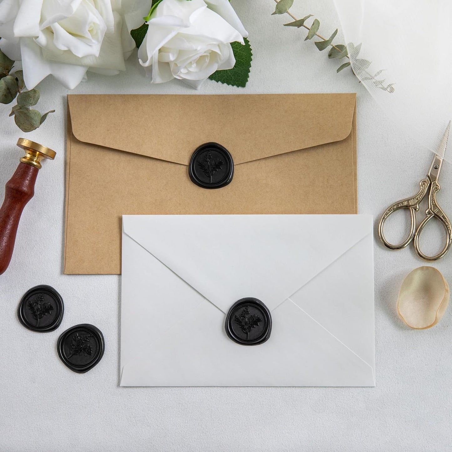 60 Pcs Black Wax Seal Stickers, Wedding Invitation Accessories Wax Stickers - Peferct for Wedding Accessories Sticker, Gift Box Craft Wrapping, Christmas Cards Envelope Seals