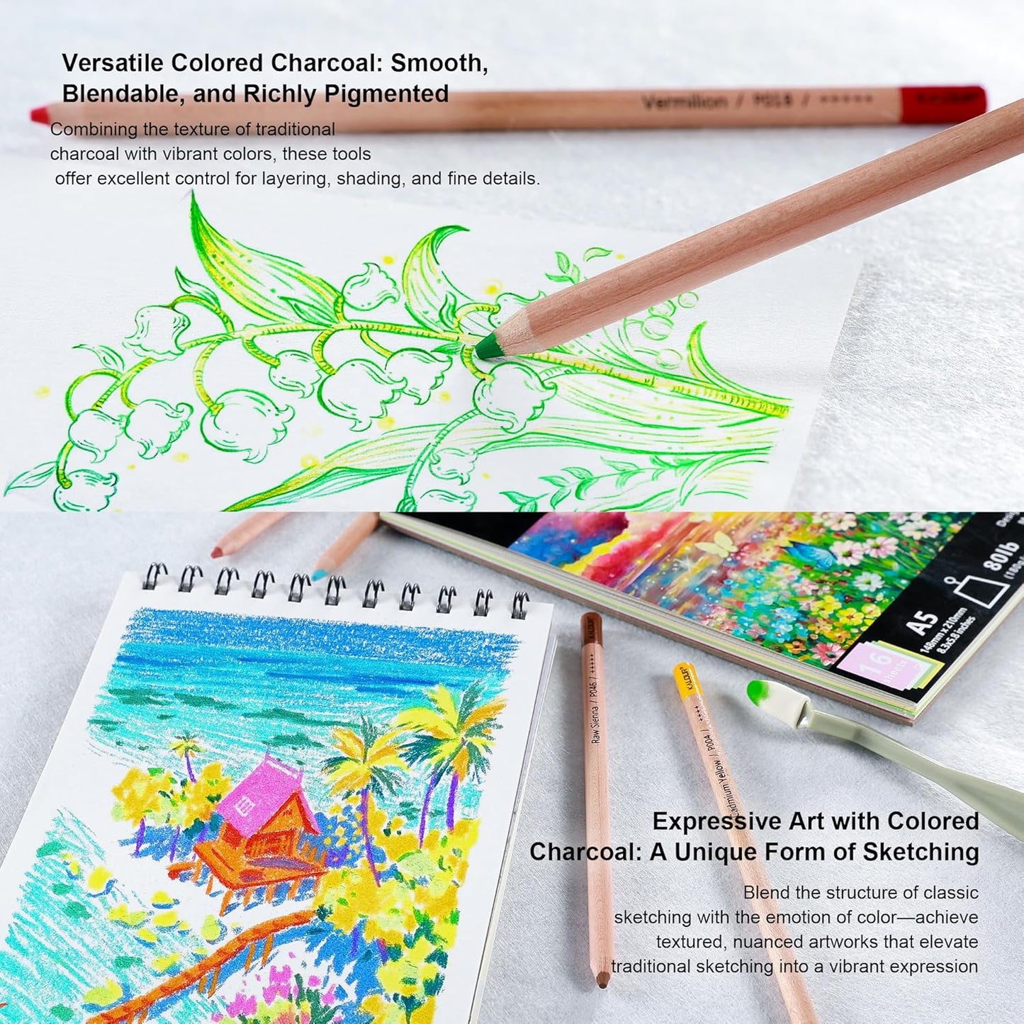 KALOUR 95-Piece Sketching and Drawing Art Set with 3-color Sketch Book and Pastel Paper – Graphite, Charcoal, and Pastel Pencils – Complete Artist Kit for Beginners and Professionals