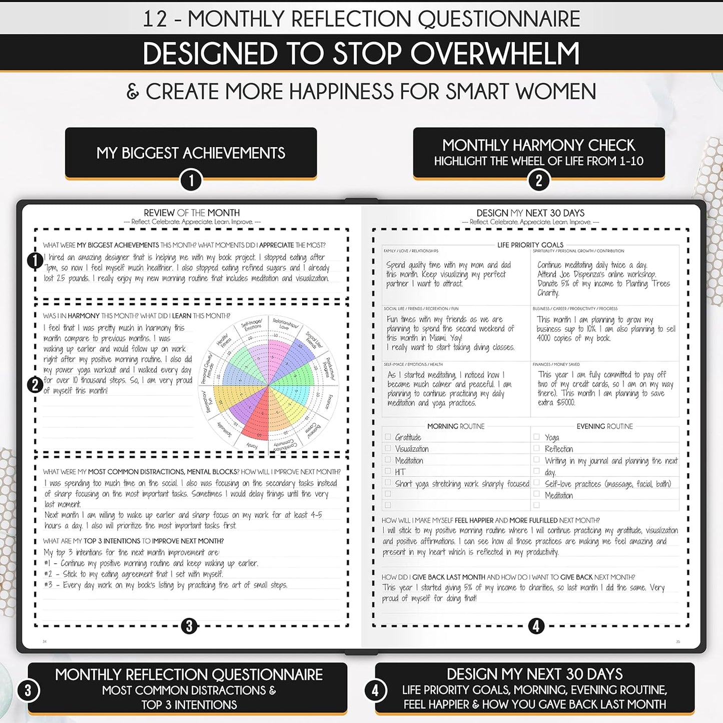 Hourly Planner - Undated Daily, Weekly & Monthly Planner with Budget Section | A 12 Month Journey to Increase Productivity & Happiness | Life Organizer & Gratitude Journal - Vertical Format