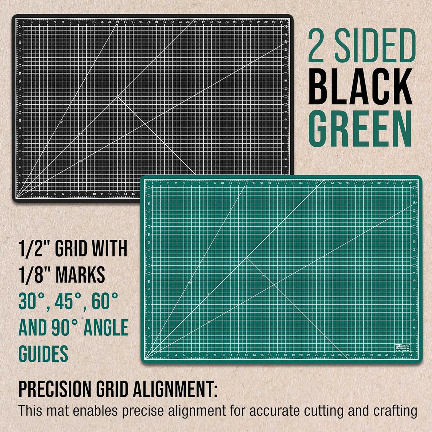 U.S. Art Supply 24" x 36" Self-Healing Cutting Mat 5-Ply - Double-Sided Green/Black Craft Mat, Non-Slip Cutting Mats for Crafts, Sewing, Quilting, Scrapbooking