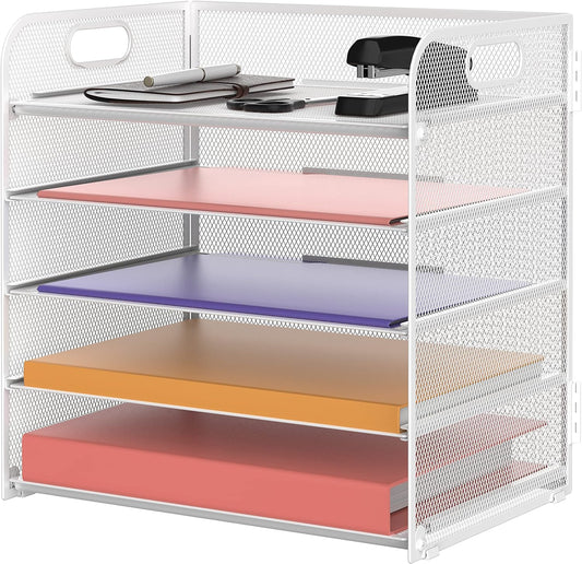 Supeasy 5 Trays Paper Organizer Letter Tray with Handle-Mesh Desk File Organizer, Paper Sorter Desk Organizer for Office, Home or School