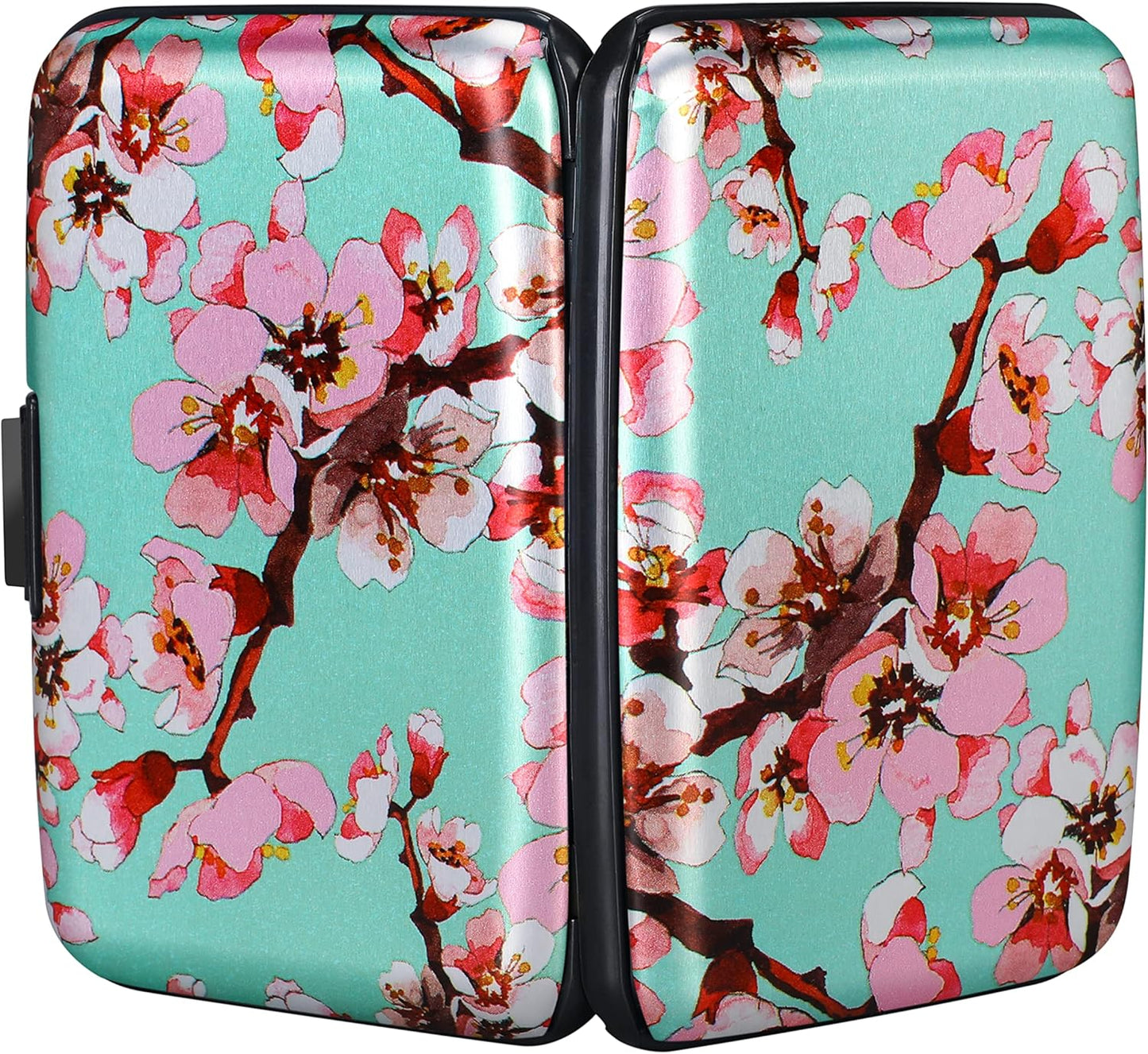 ELFISH Mini RFID Aluminum Wallet Credit Cards Holder Business Card Case Metal ID Case for Men Women（Pink Peach Blossom