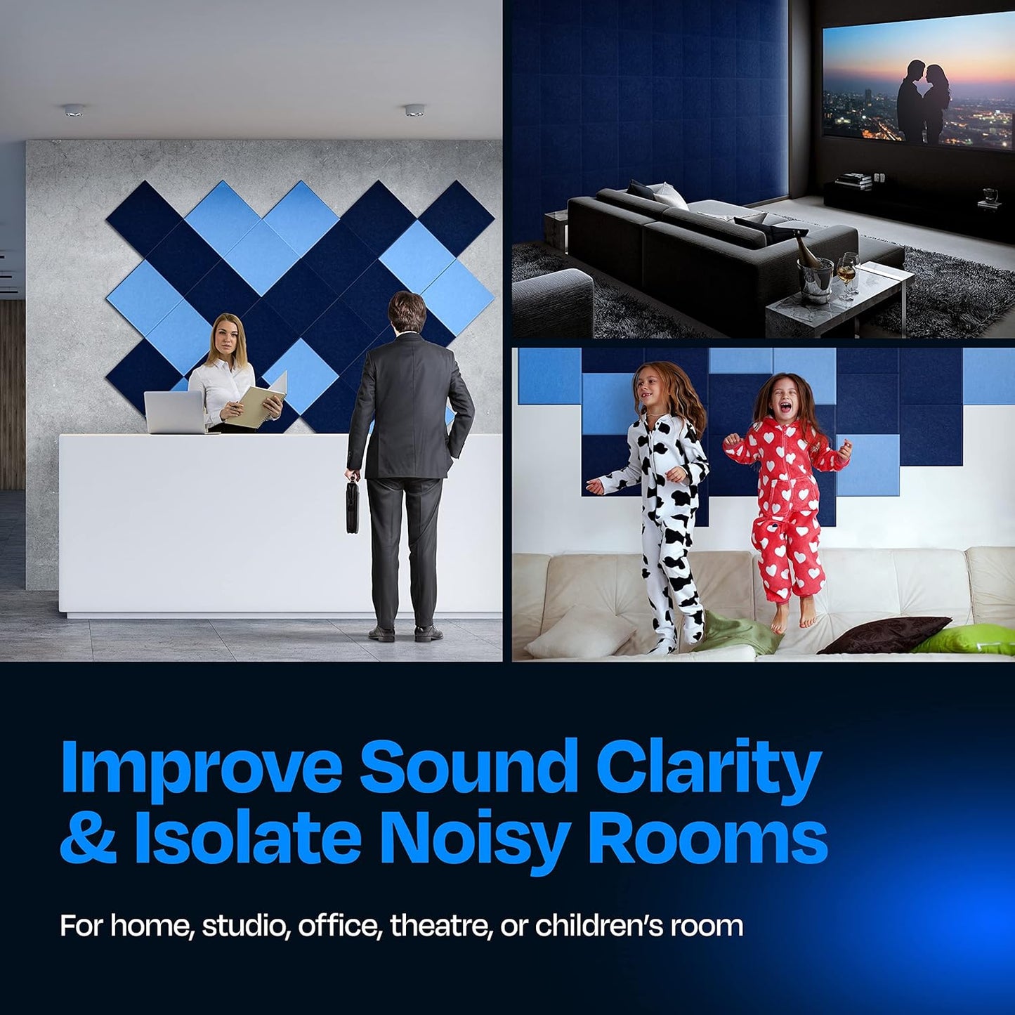 Acoustic Panels 12-Pack Soundproof Wall Panels 12"X12"X0.4" Sound Panels High Density Sound Dampening Panels - [Denim Blue Square]