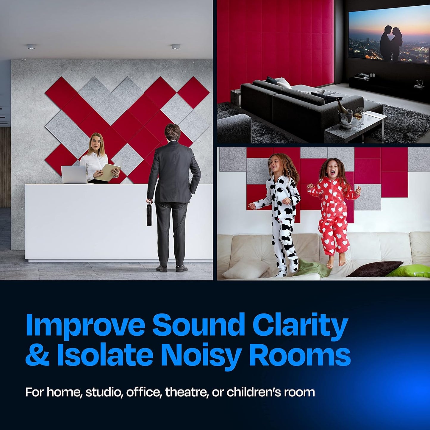 Acoustic Panels 12-Pack Soundproof Wall Panels 12"X12"X0.4" Sound Panels High Density Sound Dampening Panels - [Candy Red Square]