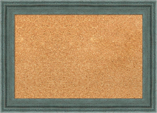 Amanti Art Natural Cork Board for Wall, 15x21 Vision Board with Blue Wood Frame, Small Corkboard Office Decor for Home Organization, Country Rustic Corkboard Pinboard to Display Items for Home