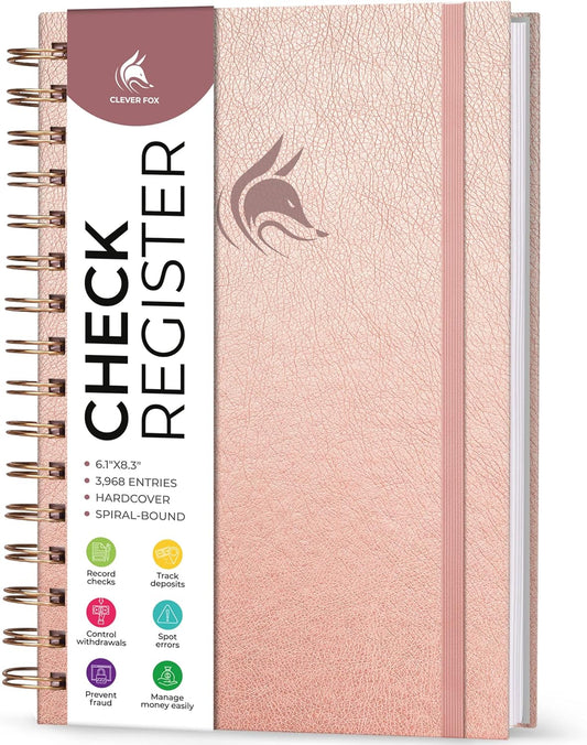 Clever Fox Check Register for Personal Checkbook – Checking Book Register – Checkbook Register – Accounting Ledger Book – 3968 Entry Lines, 6.1" x 8.3", Spiral Binding, Hardcover, Rose Gold