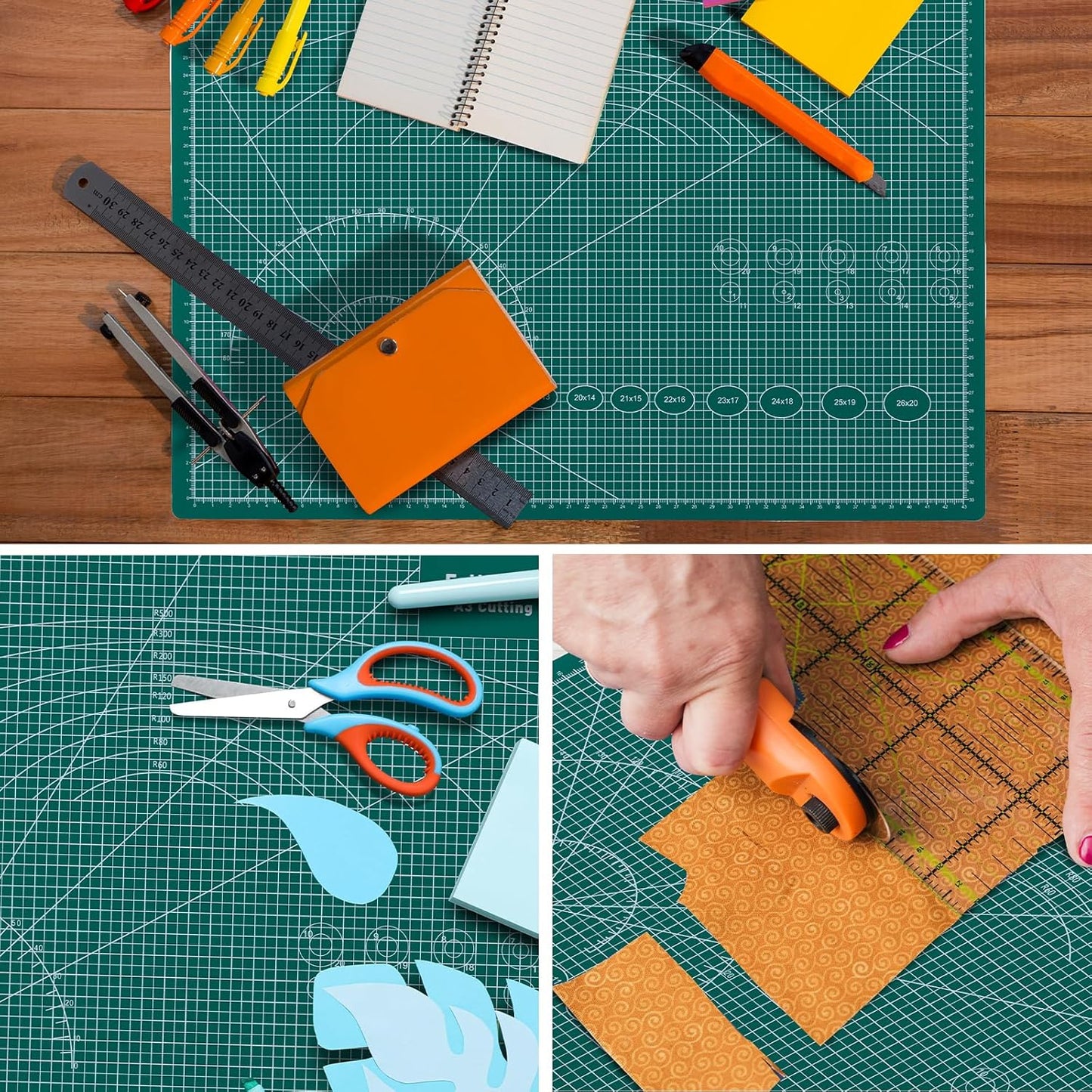 Falling in Art Self Healing Cutting Mat, 24x36" Cutting Mats for Sewing, Double-sided 5-Ply Fabric Cutting Board for Crafting, Quilting and Sewing Projects, Green