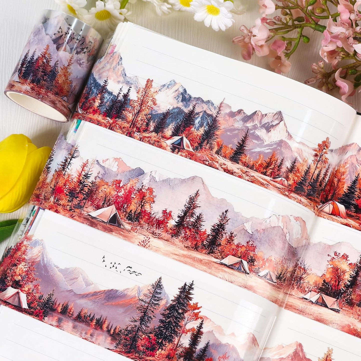 PET Tape for Journal Scrapbooking - Mountain Scenery Forest Sunset Journal PET Tape Scrapbook Supplies, Notebook Scrapbook Bottle Crafts Décor