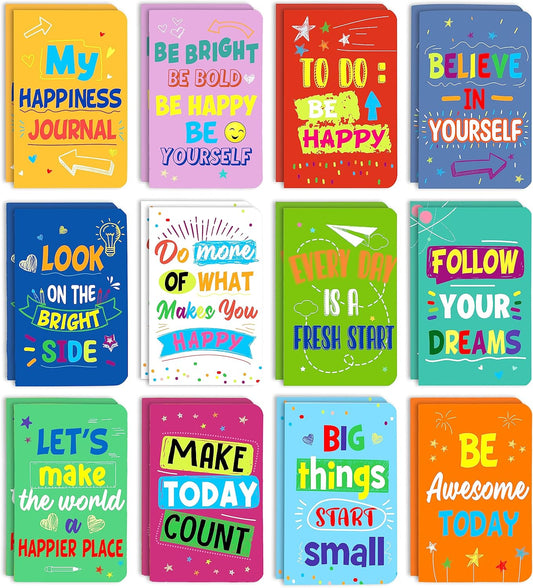 24 Pcs Mini Colorful Notebooks, Funny Motivational Journals Notepads Inspirational Notepads Small Pocket Notebook for Kids Teacher School Office Gift Bulk Prizes Travel Supplies (Colorful)