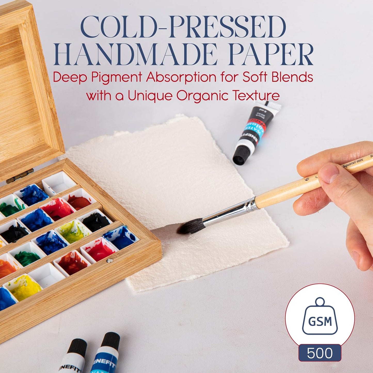 Wanderings Thick Handmade Watercolor Paper with Deckled Edge - 4x6-500GSM Premium Ivory Cold-Pressed Textured Mixed Media Paper Made with Recycled Cotton - 15 Loose Leaf Sheets