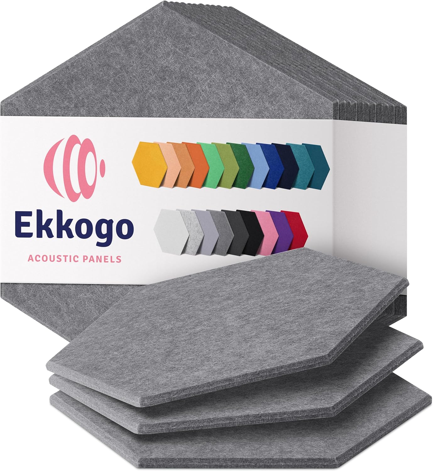 Acoustic Panels 12-Pack - 12"X10.4"X0.4" Sound Panels - High Density Sound Dampening - Pebble Gray Hexagon