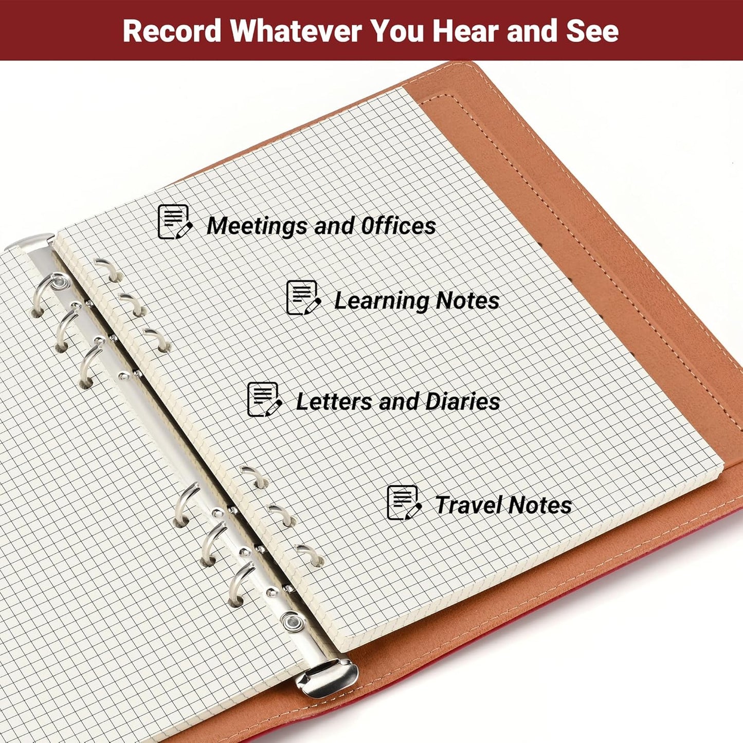 A5 Grid-Ruled Refill Paper, 100gsm Thick Beige No-Bleed Sheets (2 Packs, 80 Sheets Each), Pre-Punched – Fits A5 6-Ring Binders for Office, School & Teachers