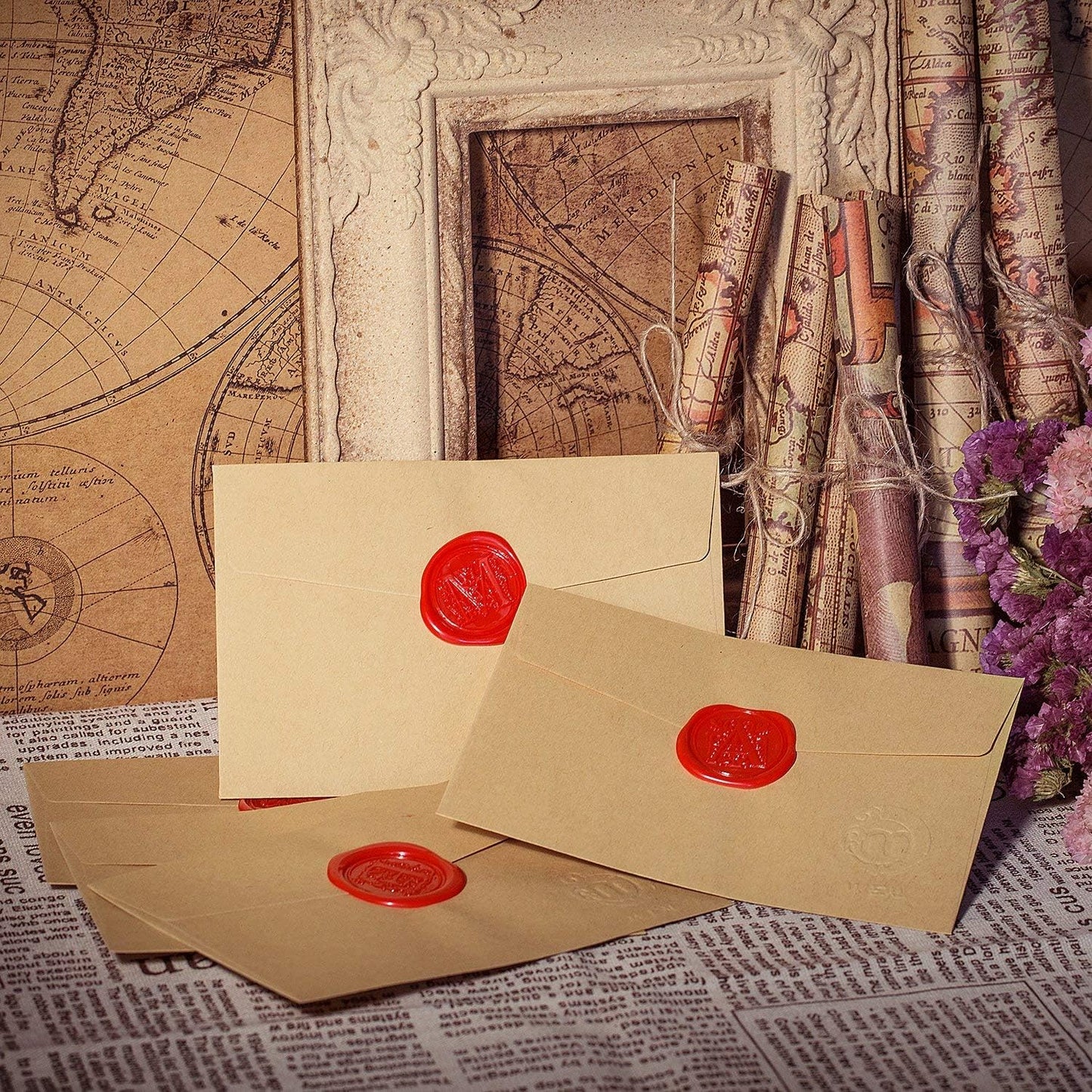 Mceal Wax Seal Stamp, Large Seal 1 1/5"(30mm) Dia, Silver Brass Head with Wooden Handle, Regal Letter A to Z Series (Letter U)