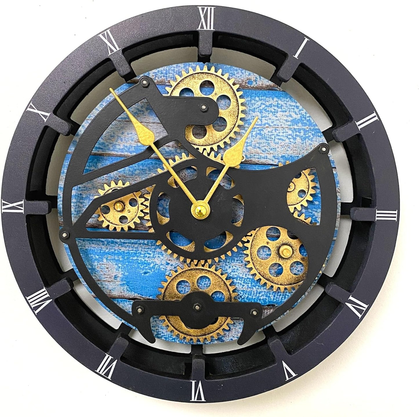 The Gears Clock Desk Clock 10 inches with Real Moving Gears Convertible into Wall Clock (Ocean Blue)