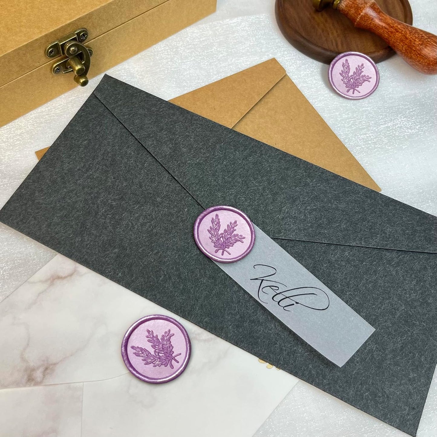 25Pcs Wax Seal Stickers Handmade Envelope Seals Self Adhesive Wax Stickers for Wedding Party Invitations, Envelope, Gift Wrap, Christmas(Rosemary Style, Lilac Purple)