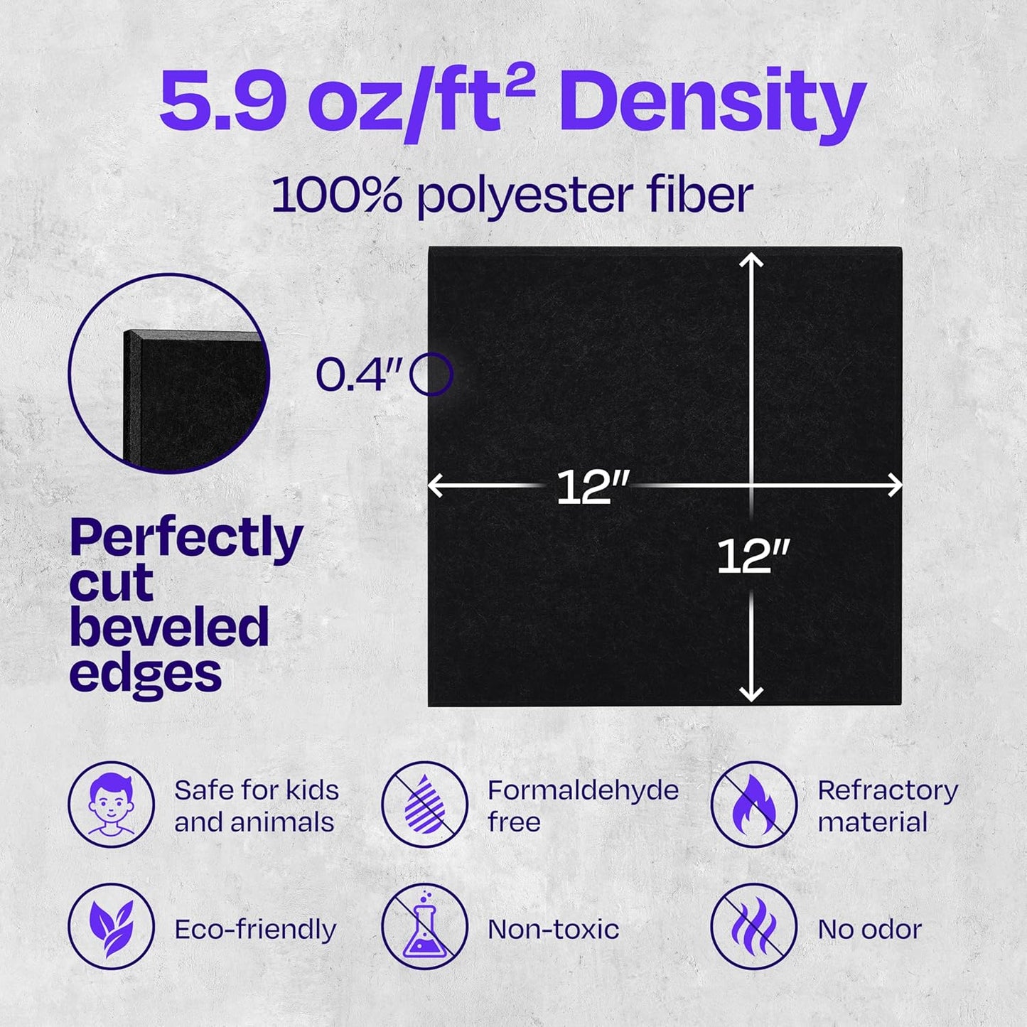 Acoustic Panels 12-Pack Soundproof Wall Panels 12"X12"X0.4" Sound Panels High Density Sound Dampening Panels - [Deep Black Square]