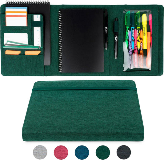 Sturdy Planner Cover for Rocketbook Smart Notebook - Water-Resistant Fabric Padfolio, Business Padfolio with Zipper Pen Pocket, Fits Executive Size A5, Rocketbook Accessories (Green)