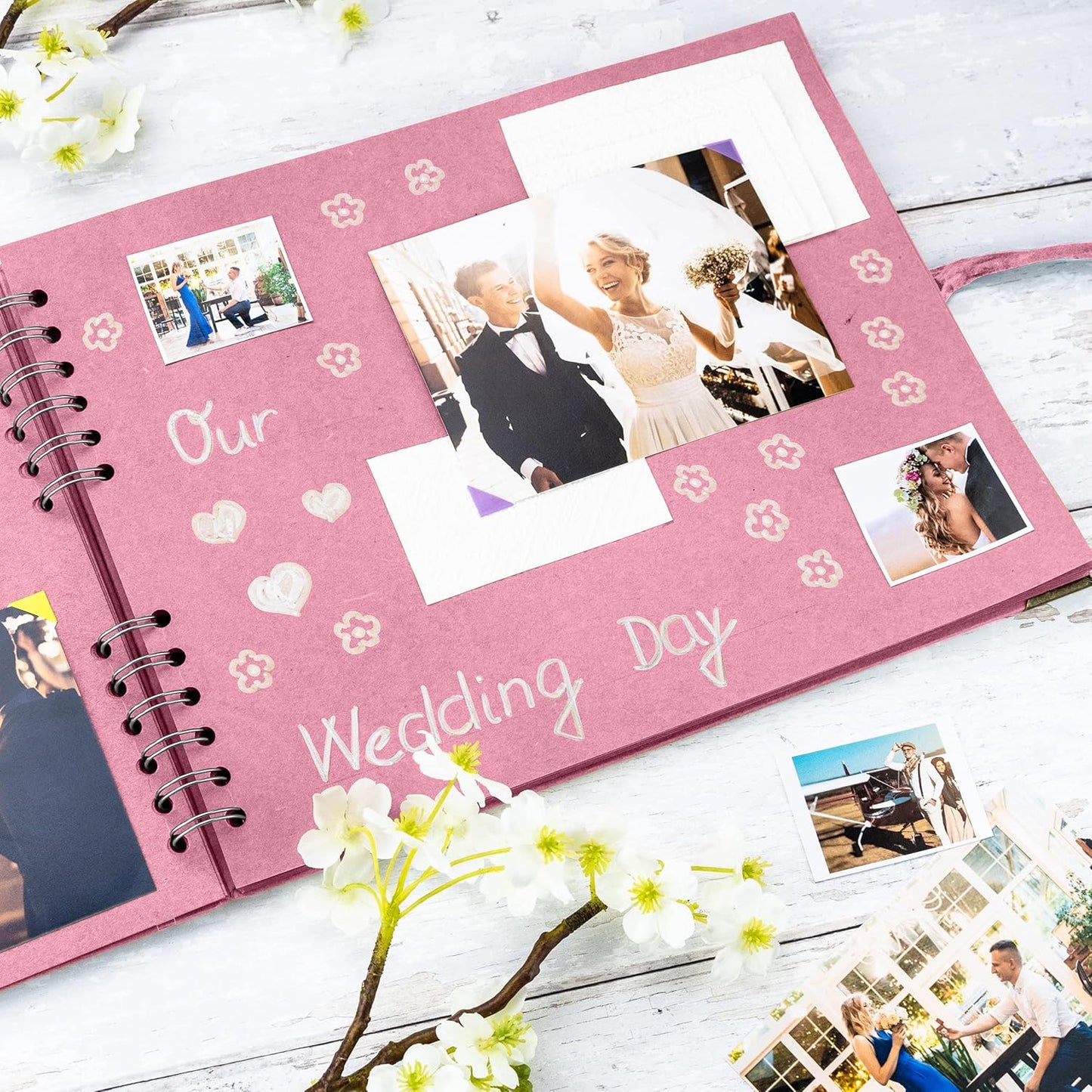 Bstorify Square Scrapbook Photo Albums 50 Pages (11 x 8.5 Inch) Pink Thick Paper, Hardcover, Ribbon Closure - Ideal for Your Scrapbooking Albums, Art & Craft Projects (Pink, 11 x 8.5 Inch)