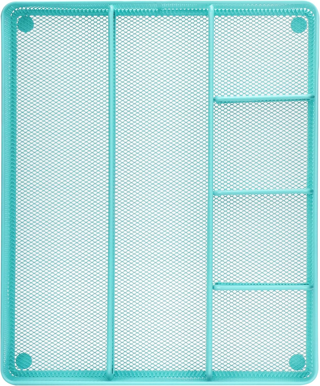 Annova Desk Top Organizer Tray for Office Organization - Metal Mesh - Storage Tray with Dividers for Pens, Desktop Accessories, Bathroom, Kitchen, Makeup and Office Supplies (Large, Turquoise)