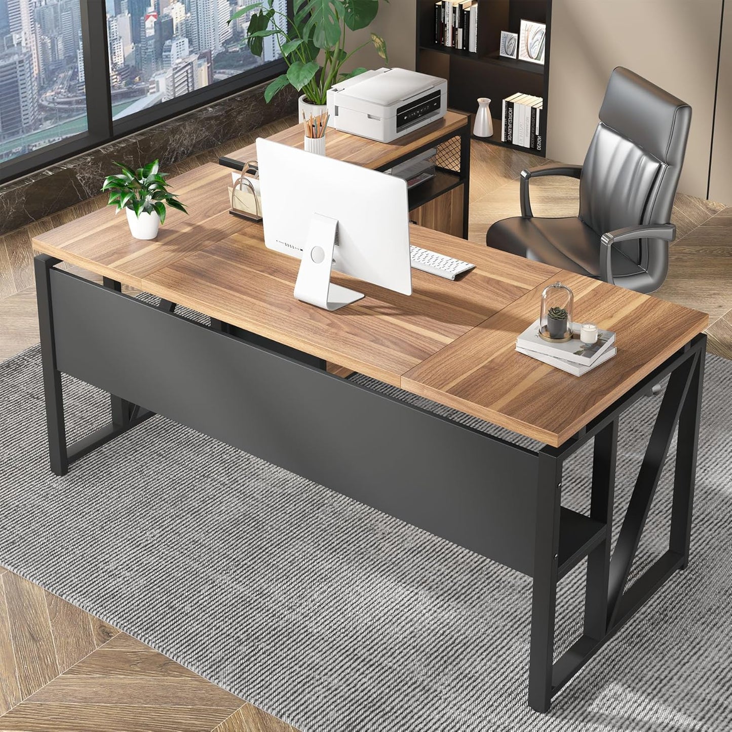 Tribesigns 63" Executive Desk with Reversible File Cabinet, Large L-Shaped Office Desk with Drawers, Business Furniture Workstation for Home Office
