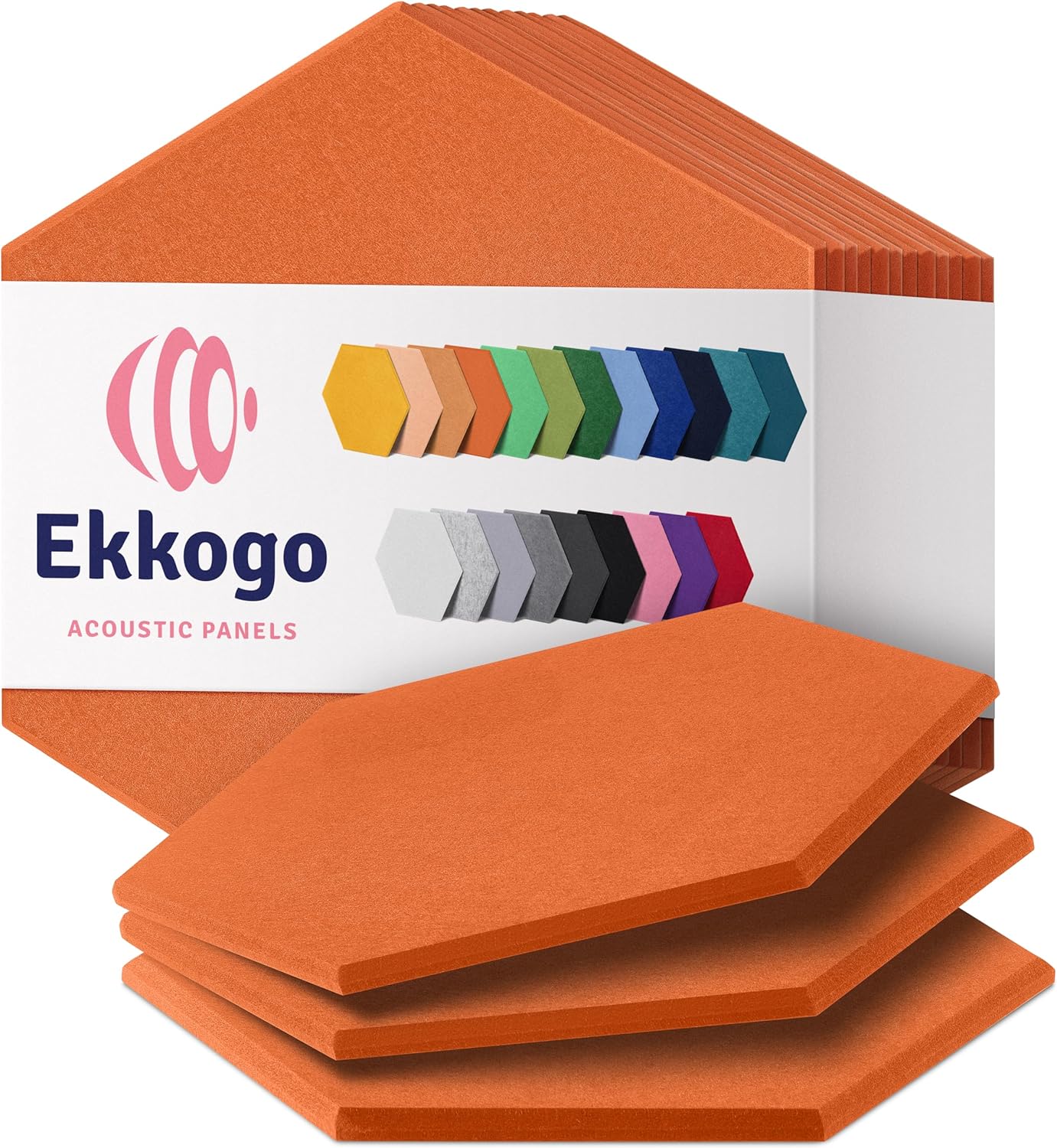 Acoustic Panels 12-Pack Soundproof Wall Panels 12"X10.4"X0.4" Sound Panels High Density Sound Dampening Panels - [Poppy Orange Hexagon]