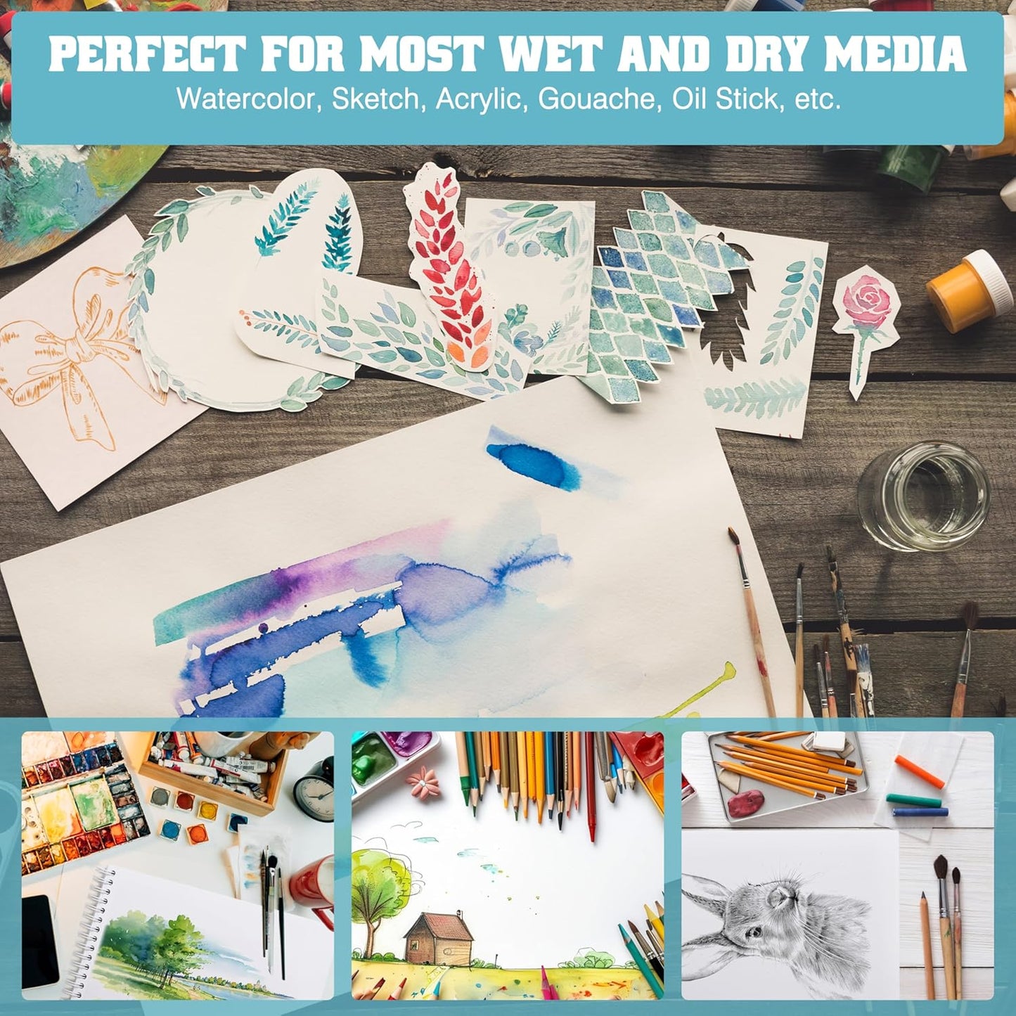 Watercolor Paper Pad, Watercolor Sketchbook 9" x12” 140lb/300gsm, Spiral Bound Water Color Pad Journal and Sketchbook for Adults & Kids, Markers and Art Journaling