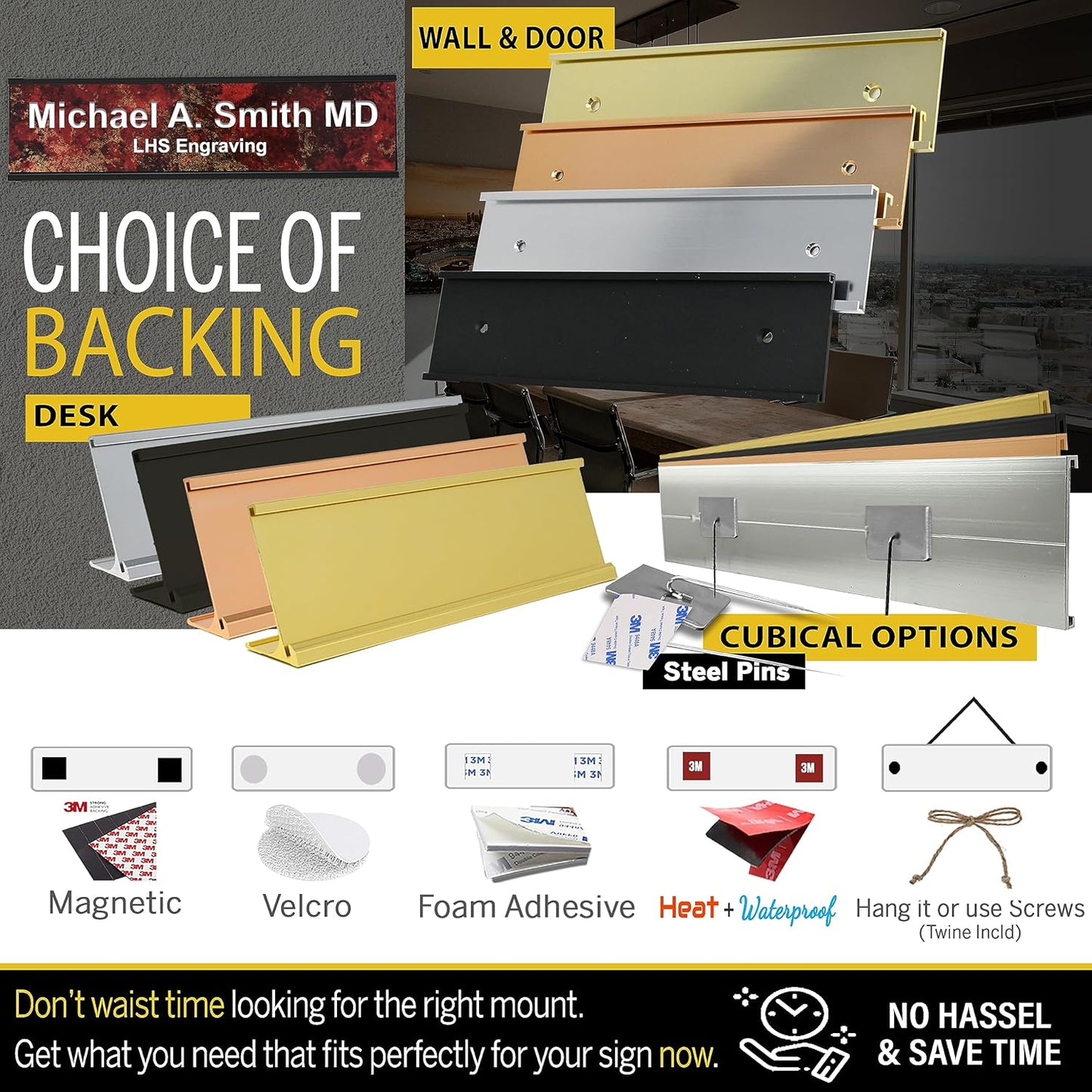 Engraved Name Plates for Door Sign Personalized Cashew Plastic Plaque with Black Letters - Made in USA 2x8 N6