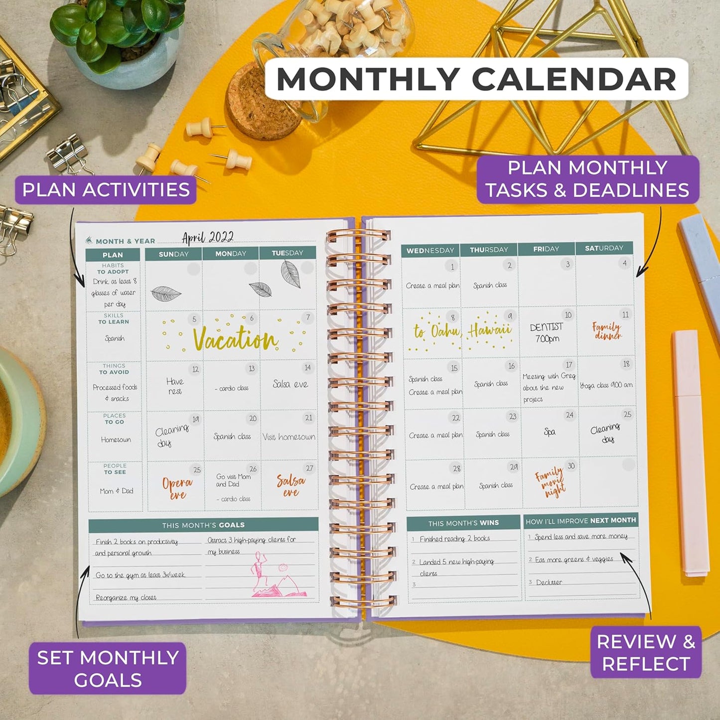 Clever Fox Planner 2nd Edition Spiral – Colorful Weekly & Monthly Goal Planner, Time Management & Productivity Organizer, Undated (Lavender)