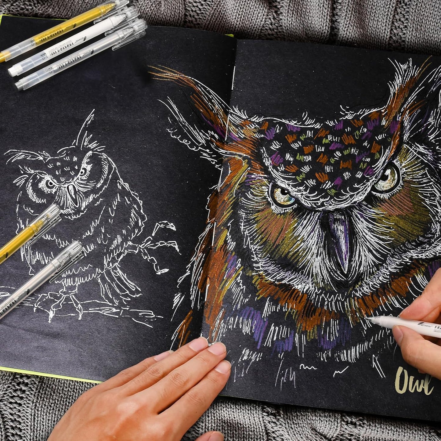 Gold Gel Pens, 1.0 mm Extra Fine Point Gel Ink Pens, Opaque Gold Archival Ink Pens for Black Paper Drawing, Sketching, Card Making, White Gel Pen for Artists Drawing, 3 Pack