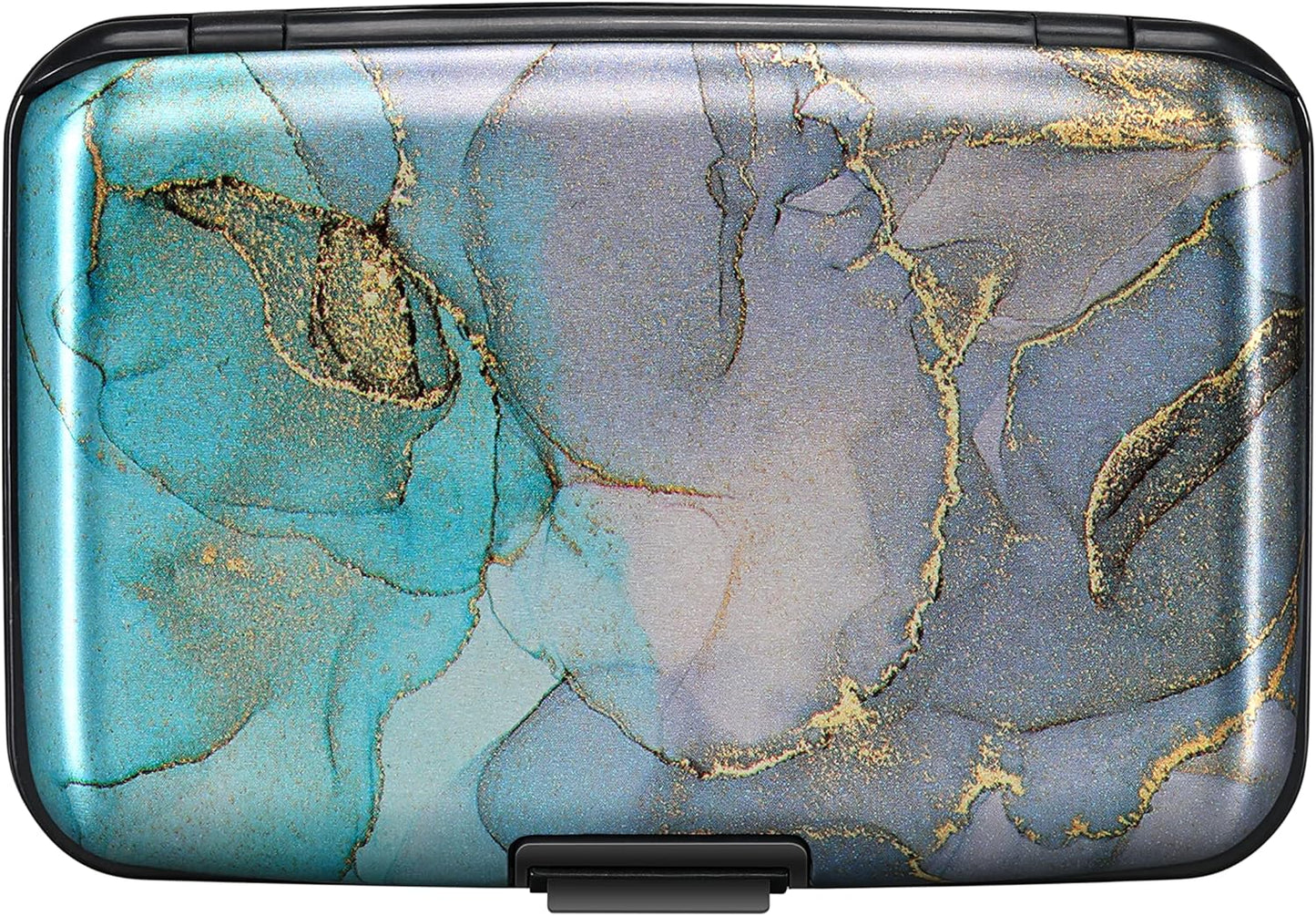 ELFISH Mini RFID Aluminum Wallet Credit Cards Holder Business Card Case Metal ID Case for Men Women（Blue Purple Marble