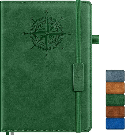 Notebook Journal for Women Men: Leather Journal for Writing, Hardcover College Ruled Journals Notebooks with Thick Paper, Large A5 Daily Journal for Travel, Diary, Gifts for Teens, 5.7"×8.5", Green