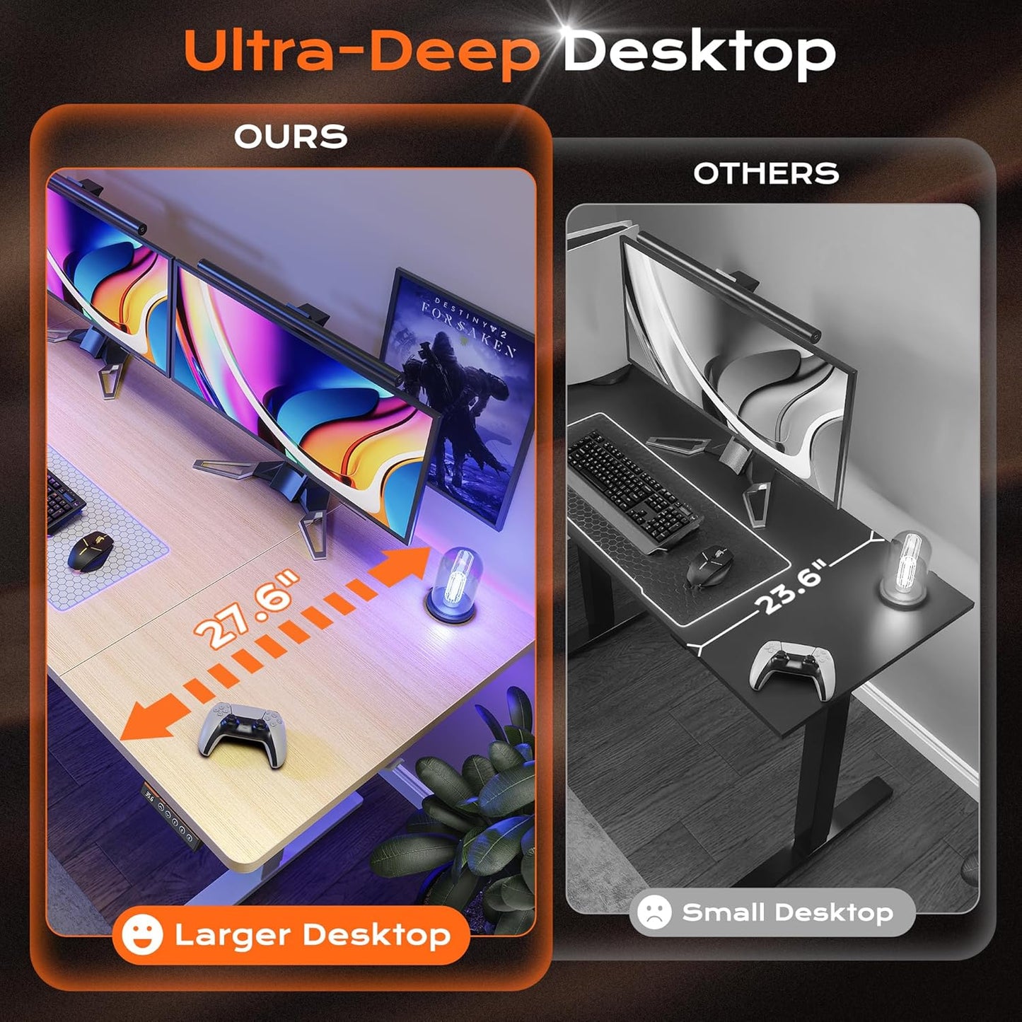 Huuger 63 x 28 Large Electric Standing Desk, Height Adjustable Computer Desk, 27.6" Deep Desktop, Stand up Gaming Office Table with 2 Hooks, 3 Preset Heights, for Home Office, Oak