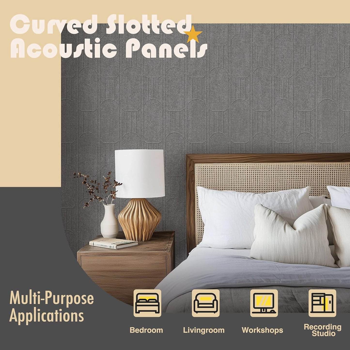 6 PCS Acoustic Panels, 23.6x23.6 Inch Sound Absorbing Panels, Decorative Acoustic Wall Panels for Recording and Home Studio, Office with Double-Sided Adhesive Tape